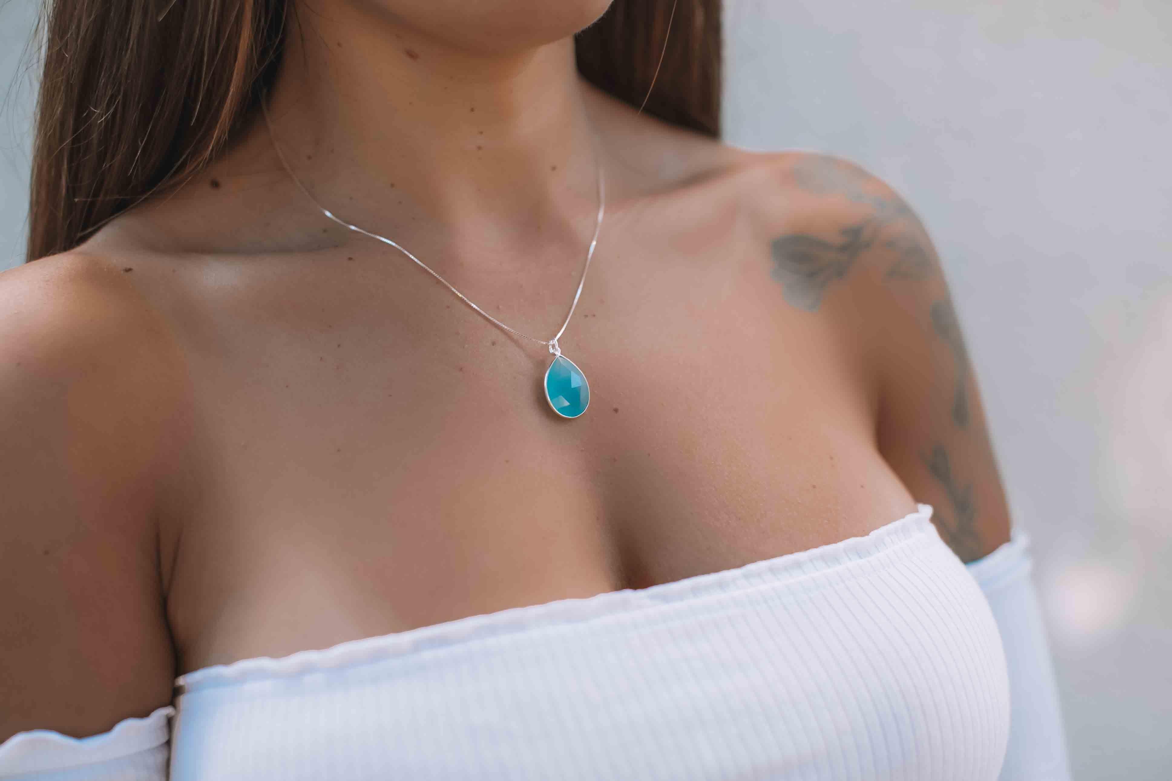 Suy Gemstone Necklace ~ Aqua Chalcedony ~ Sterling Silver 925~MN012 - Maresia Jewelry