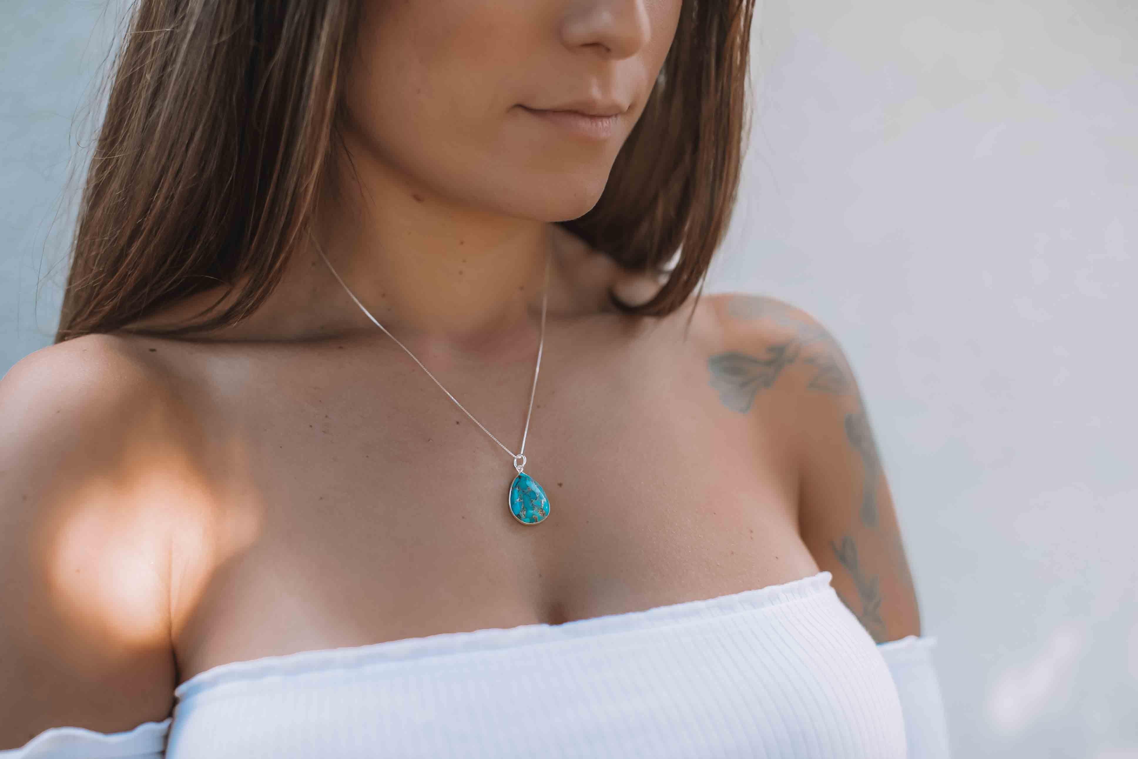 Suy Gemstone Necklace ~ Aqua Chalcedony ~ Sterling Silver 925~MN012 - Maresia Jewelry