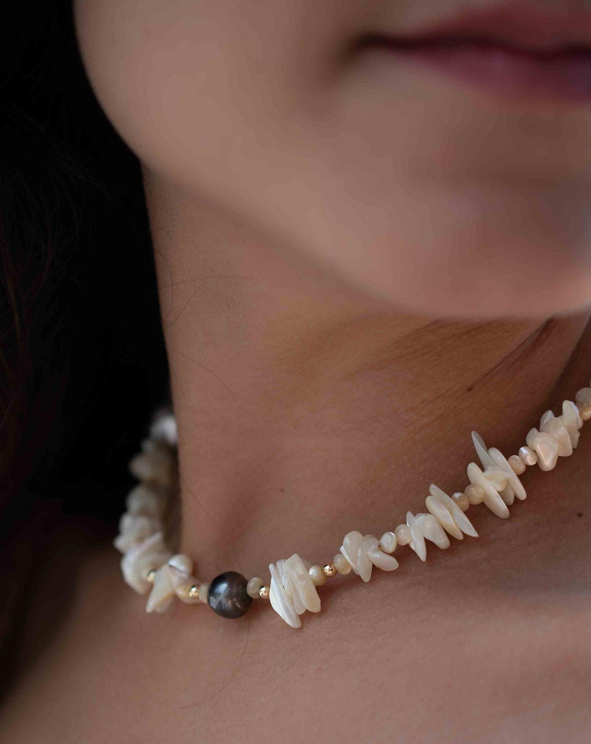 Tahitian Pearl & Mother-of-Pearl Choker ~ Sterling Silver 925 or Gold Filled~ Choker ~ Jewelry ~ Minimalist~ Handmade~Delicate~Layered MN0