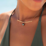 Tahitian Pearl Bar necklace ~ Gold Filled or Sterling Silver ~ Dainty Gold Necklace ~ Hammered Bar ~Minimalist ~Delicate ~Layered MN064