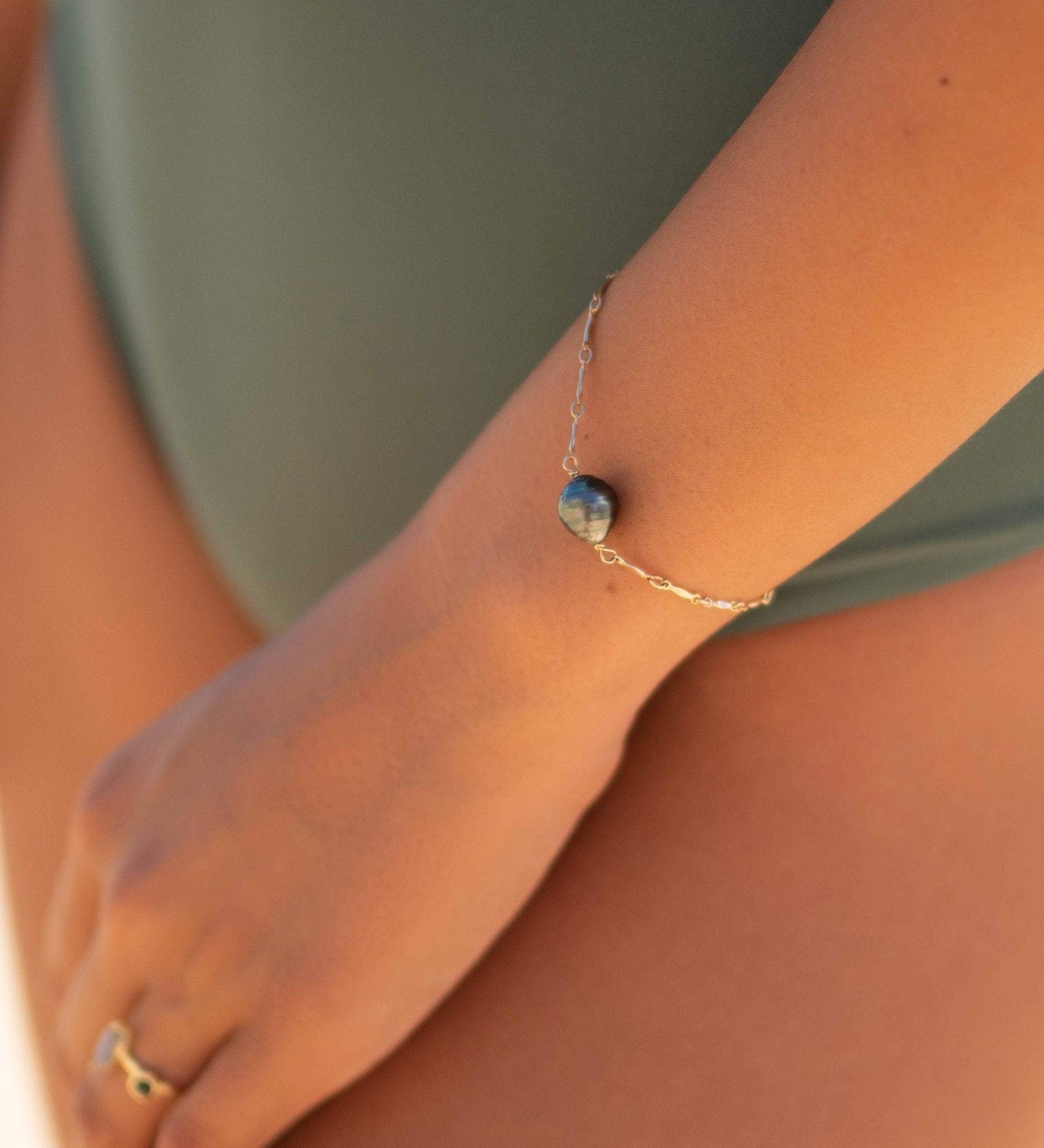 Tahitian Pearl Bracelet ~ Gold Filled or Sterling Silver 925 ~ Handmade ~ Hippie ~Bohemian ~Jewelry ~Stackable  MB0