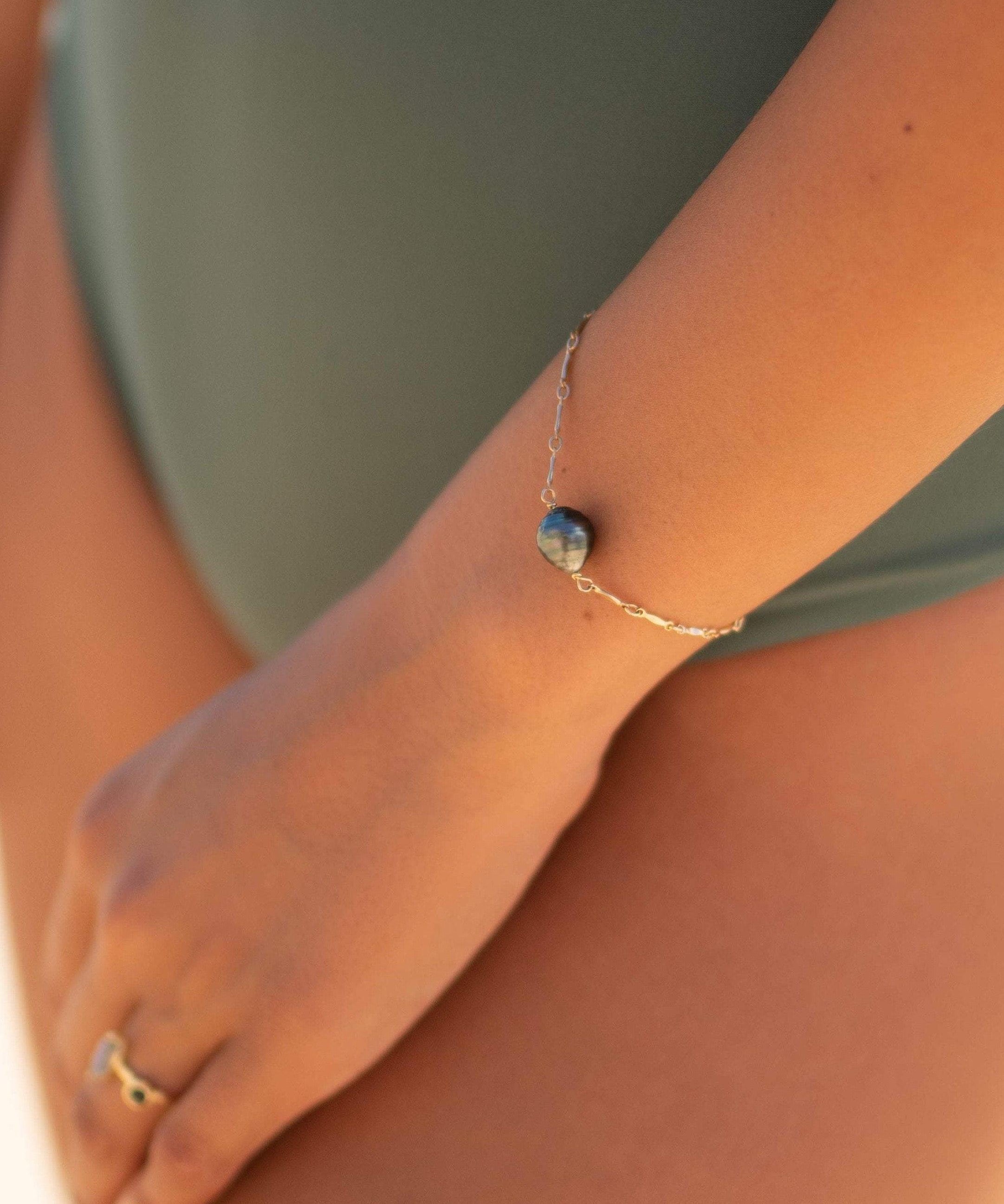 Tahitian Pearl Bracelet ~ Gold Filled or Sterling Silver 925 ~ Handmade ~ Hippie ~Bohemian ~Jewelry ~Stackable  MB0