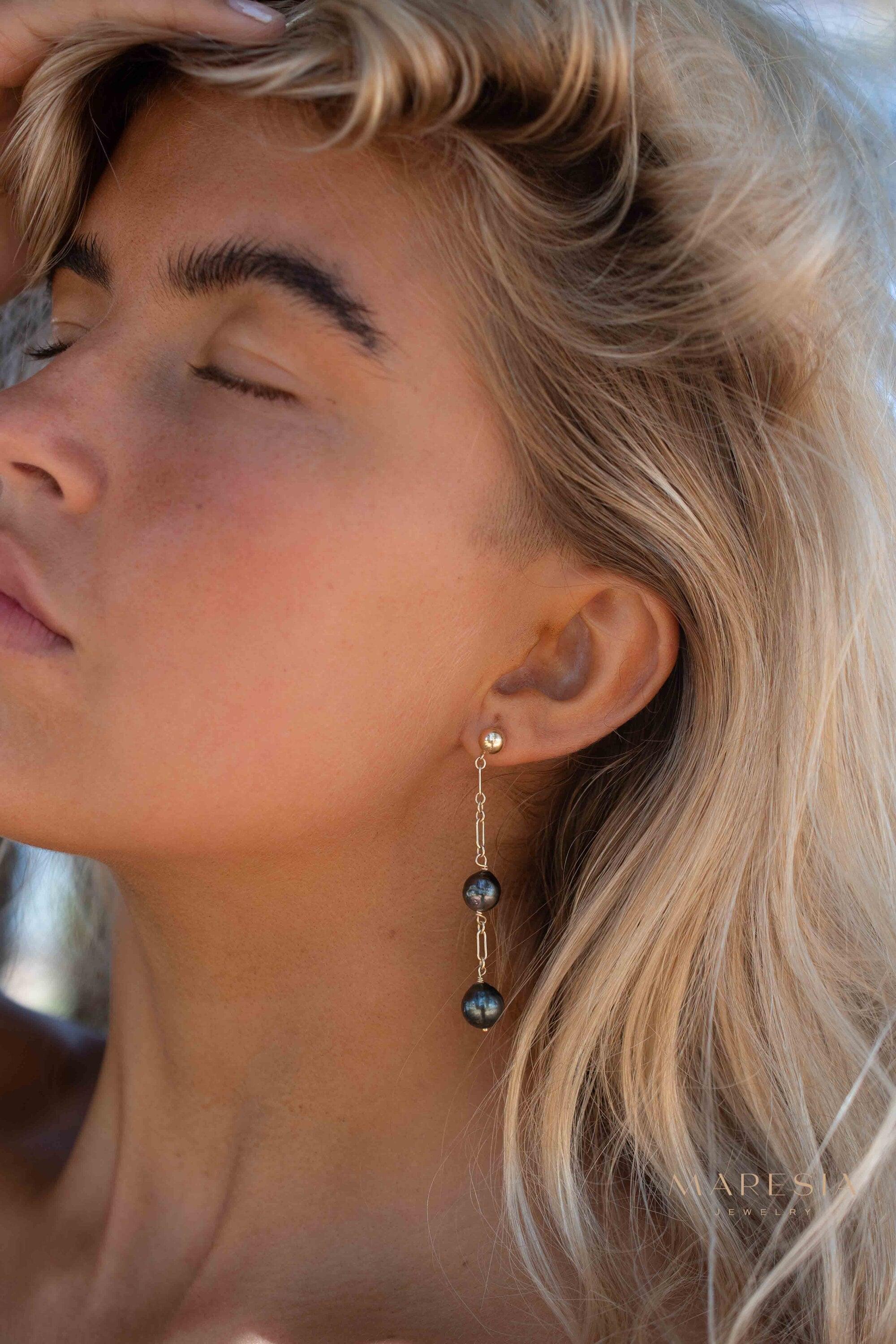 Tahitian Pearl Earrings ~ 14k Gold Filled ~ Hoop ~ Jewelry ~ Natural ~ Organic ~ Everyday ~ ME221