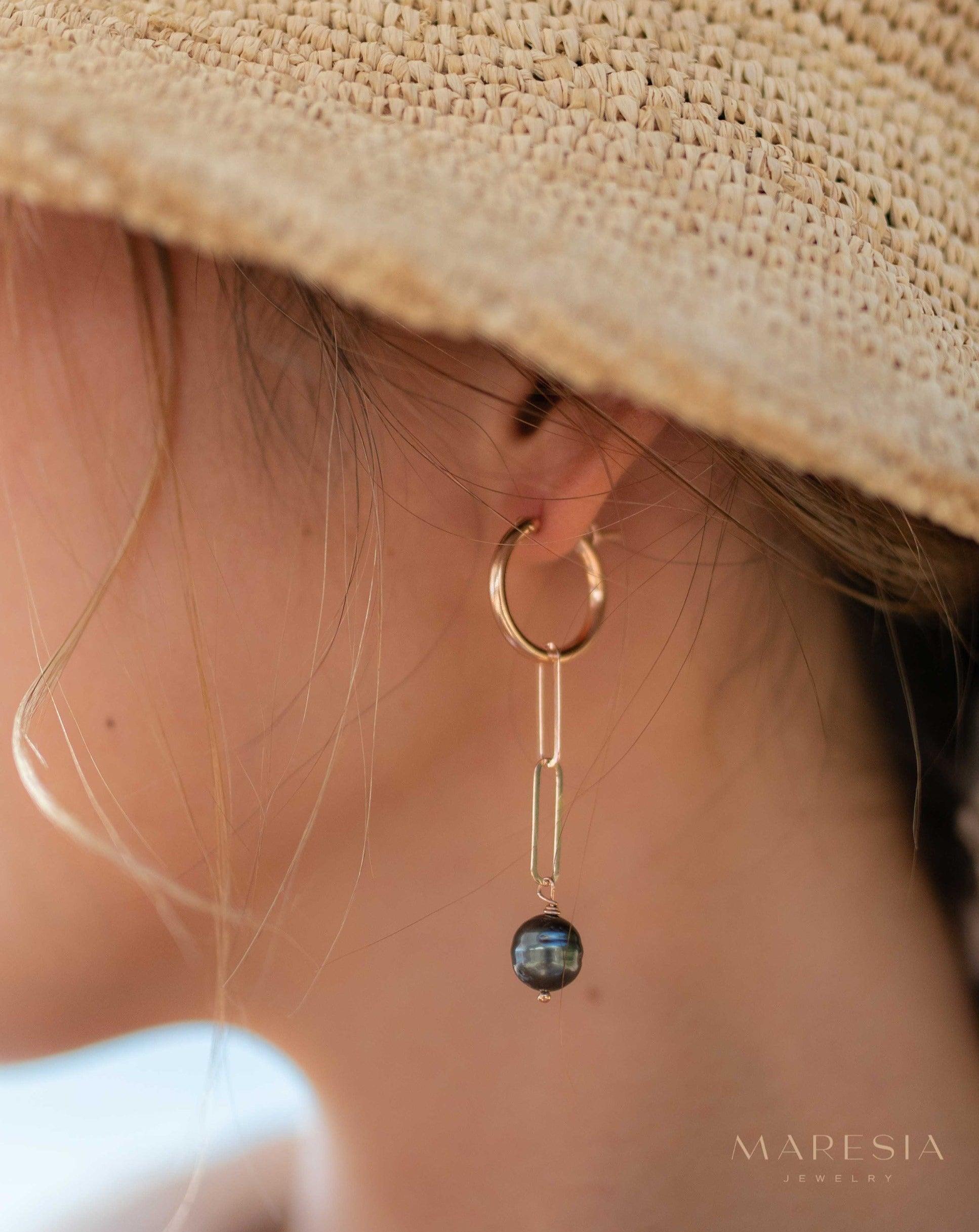 Tahitian Pearl Earrings ~ 14k Gold Filled, Rose Gold Filled or Sterling Silver 925 ~ Hoop ~ Jewelry ~ Natural ~ Organic ~ Everyday ~ ME220
