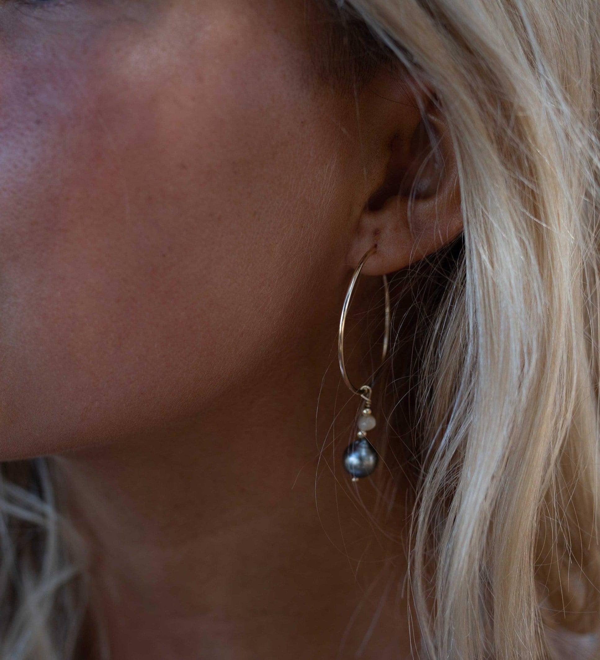 Tahitian Pearl Hoop Earrings ~ 14k Gold Filled or Sterling Silver ~ Jewelry ~ Natural ~ Organic ~ Everyday Boho ~ Hippie ~ Circle ~ ME223