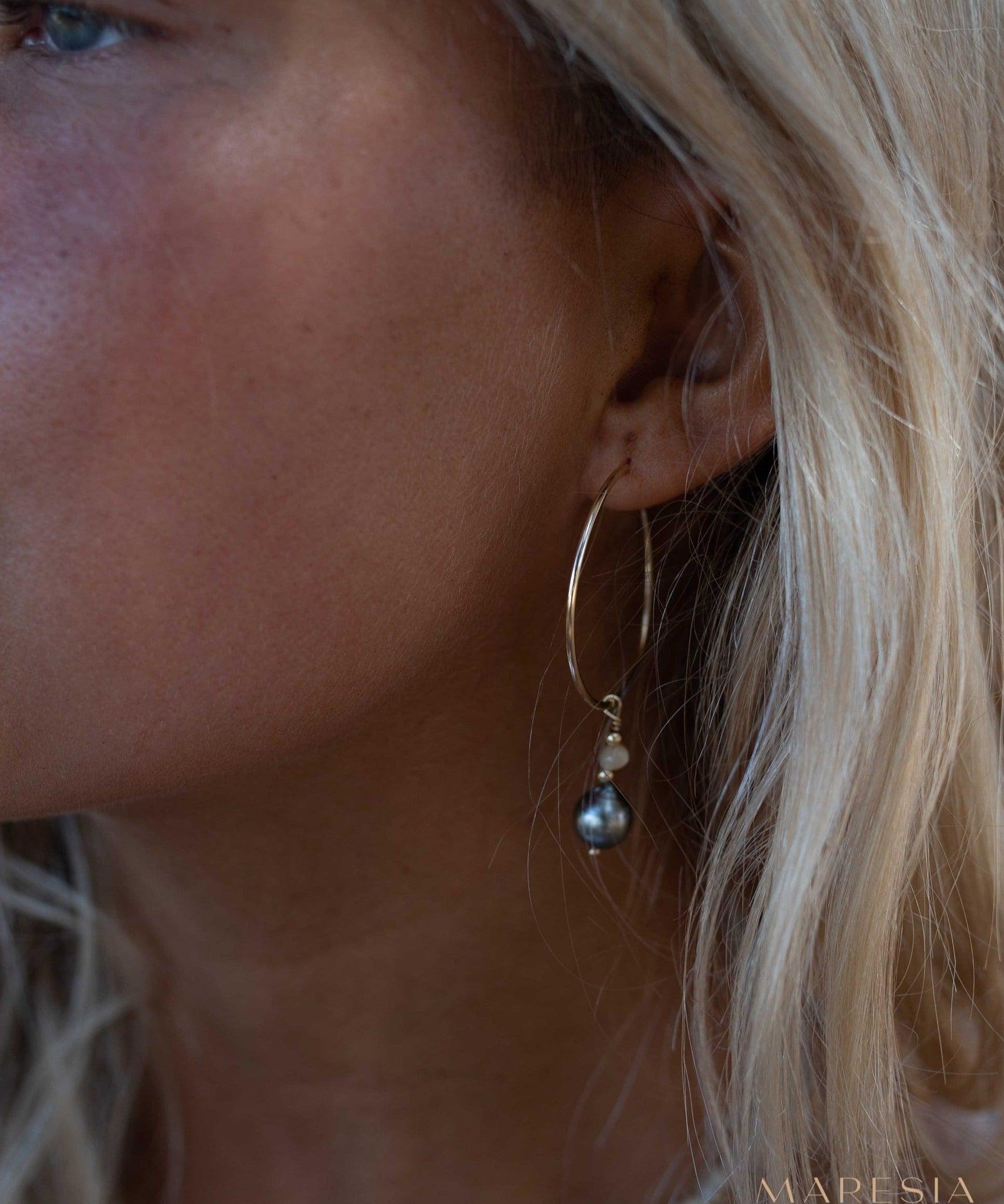 Tahitian Pearl Hoop Earrings ~ 14k Gold Filled or Sterling Silver ~ Jewelry ~ Natural ~ Organic ~ Everyday Boho ~ Hippie ~ Circle ~ ME223