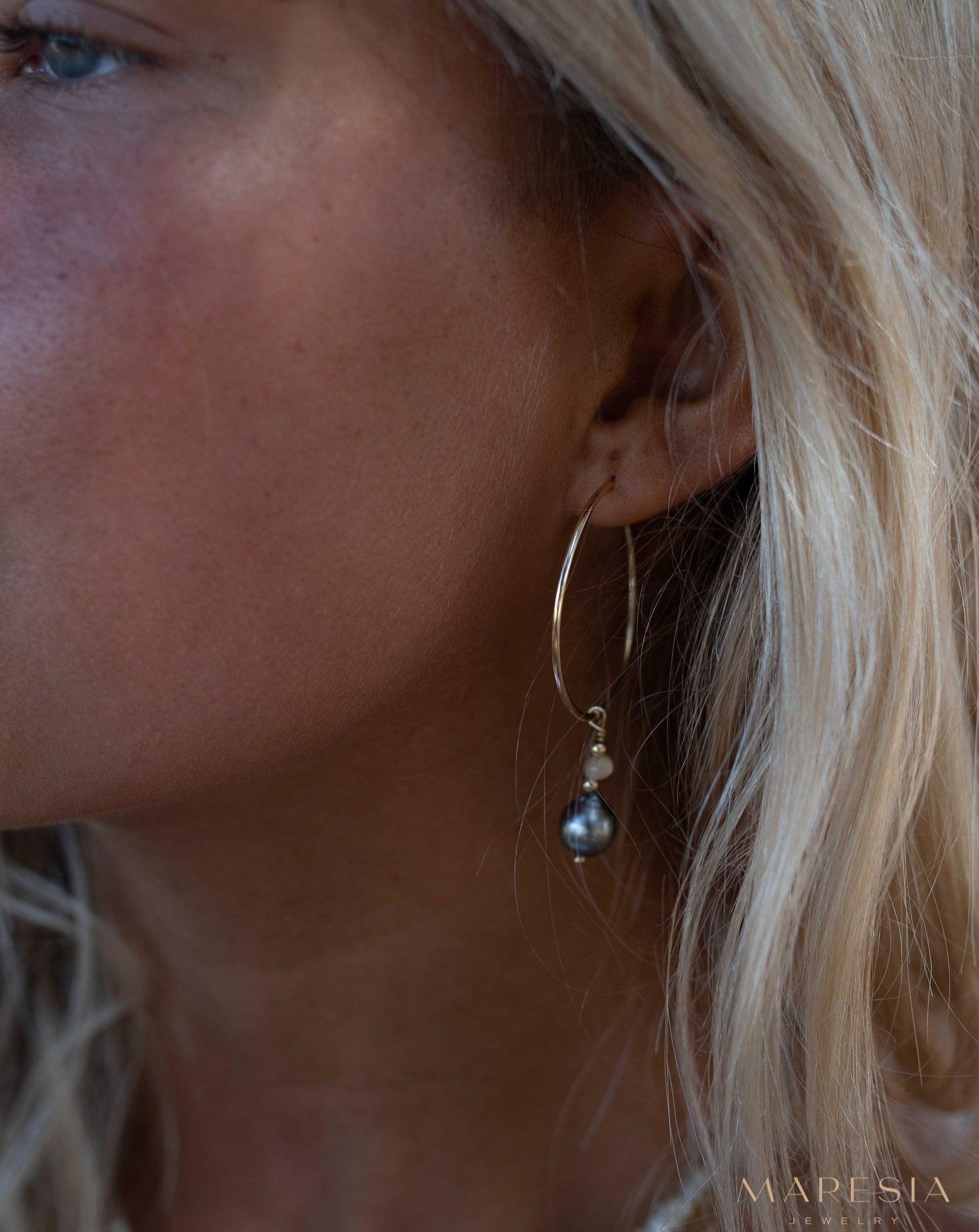 Tahitian Pearl Hoop Earrings ~ 14k Gold Filled or Sterling Silver ~ Jewelry ~ Natural ~ Organic ~ Everyday Boho ~ Hippie ~ Circle ~ ME223
