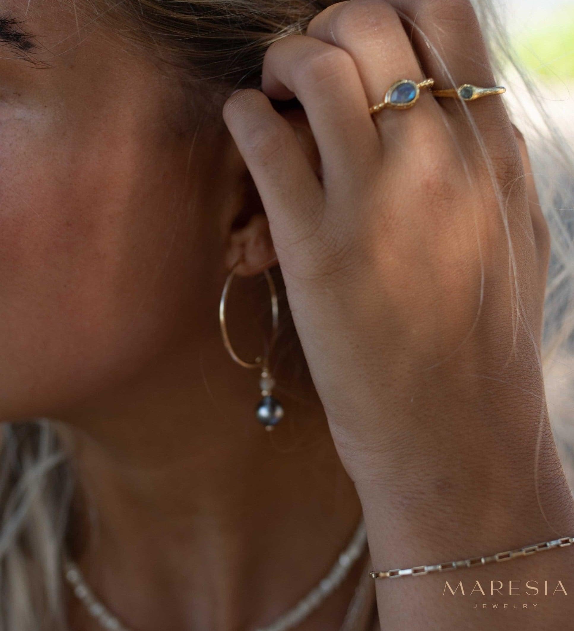 Tahitian Pearl Hoop Earrings ~ 14k Gold Filled or Sterling Silver ~ Jewelry ~ Natural ~ Organic ~ Everyday Boho ~ Hippie ~ Circle ~ ME223