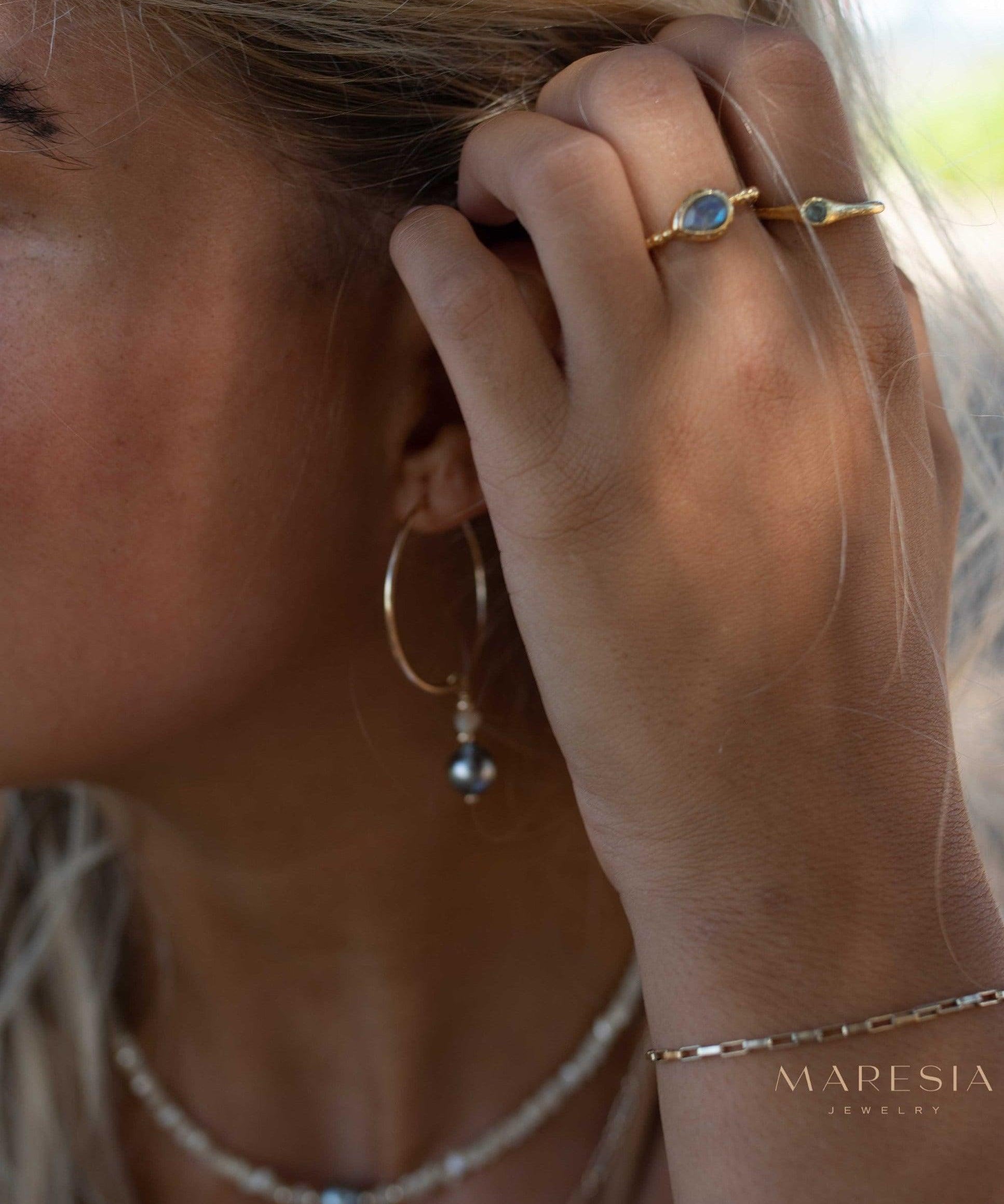 Tahitian Pearl Hoop Earrings ~ 14k Gold Filled or Sterling Silver ~ Jewelry ~ Natural ~ Organic ~ Everyday Boho ~ Hippie ~ Circle ~ ME223