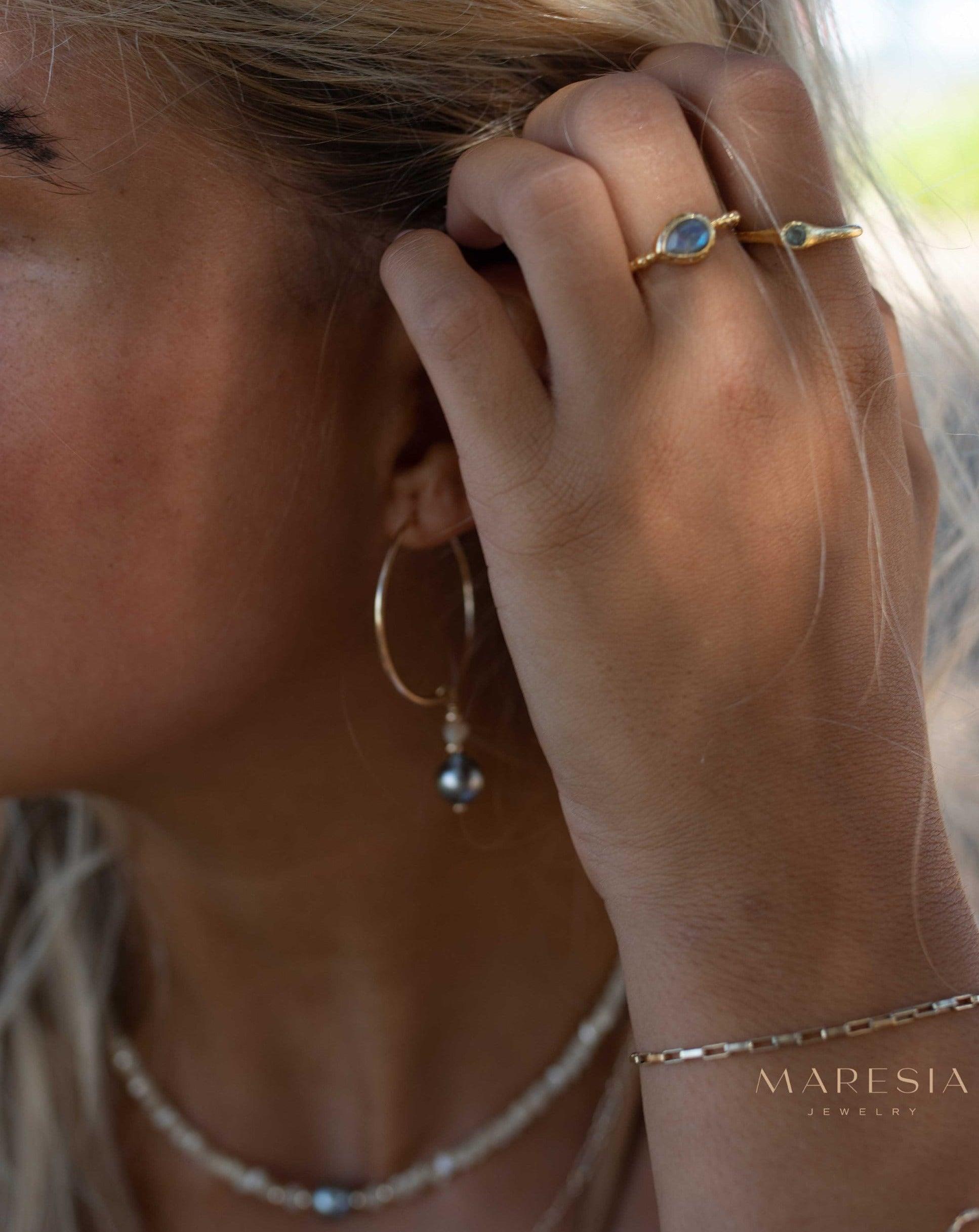 Tahitian Pearl Hoop Earrings ~ 14k Gold Filled or Sterling Silver ~ Jewelry ~ Natural ~ Organic ~ Everyday Boho ~ Hippie ~ Circle ~ ME223