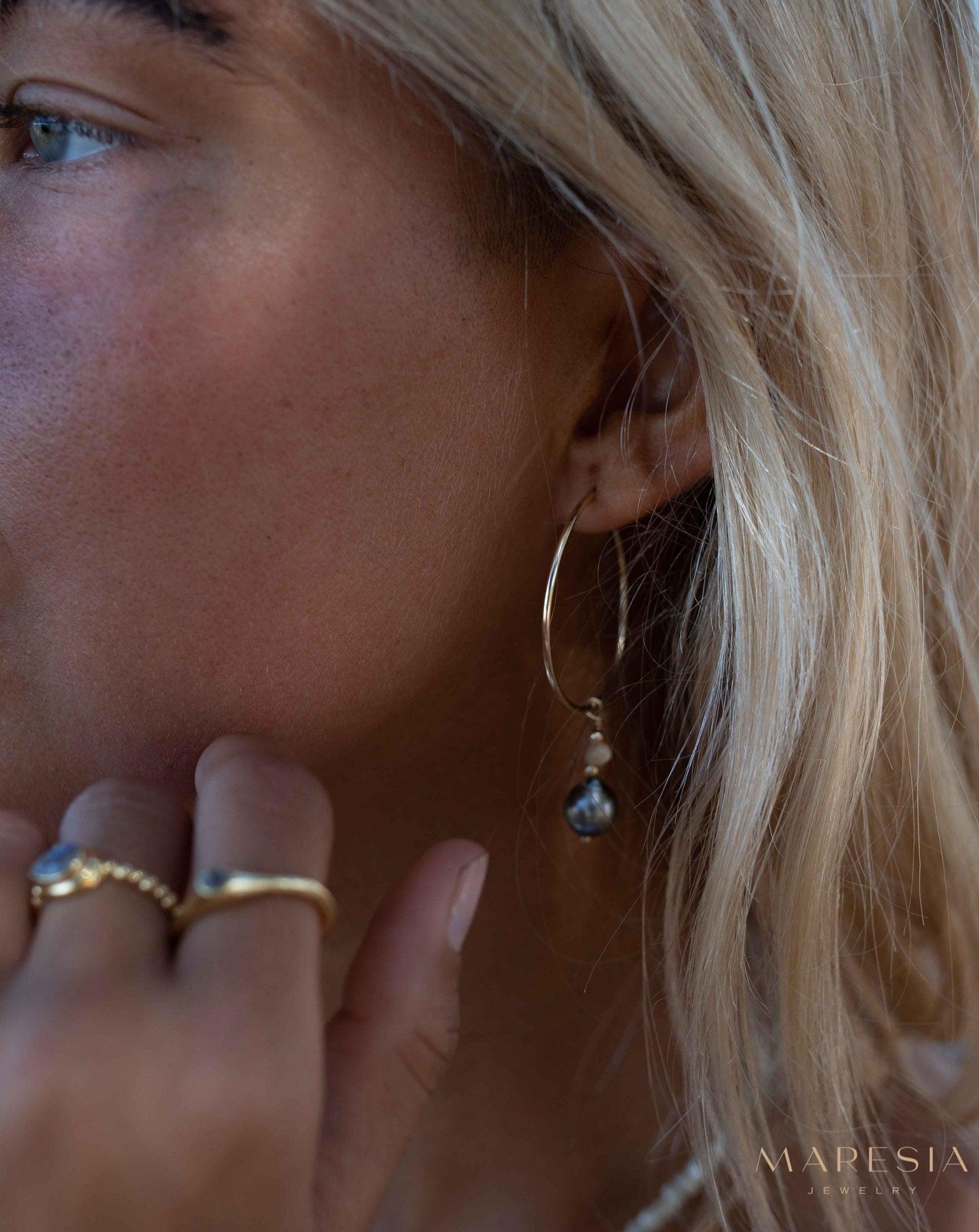 Tahitian Pearl Hoop Earrings ~ 14k Gold Filled or Sterling Silver ~ Jewelry ~ Natural ~ Organic ~ Everyday Boho ~ Hippie ~ Circle ~ ME223