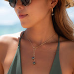 Tahitian Pearl Y necklace ~ Gold Filled or Sterling Silver ~ Dainty Gold Necklace ~ Hammered Circle ~Minimalist ~Delicate ~Layered MN062