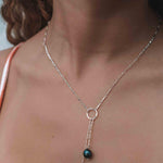 Tahitian Pearls Y necklace ~ Gold Filled or Sterling Silver ~ Dainty Gold Necklace ~ Hammered Circle ~Minimalist ~Delicate ~Layered MN062