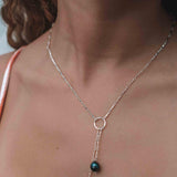 Tahitian Pearls Y necklace ~ Gold Filled or Sterling Silver ~ Dainty Gold Necklace ~ Hammered Circle ~Minimalist ~Delicate ~Layered MN062