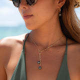 Tahitian Pearls Y necklace ~ Gold Filled or Sterling Silver ~ Dainty Gold Necklace ~ Hammered Circle ~Minimalist ~Delicate ~Layered MN062