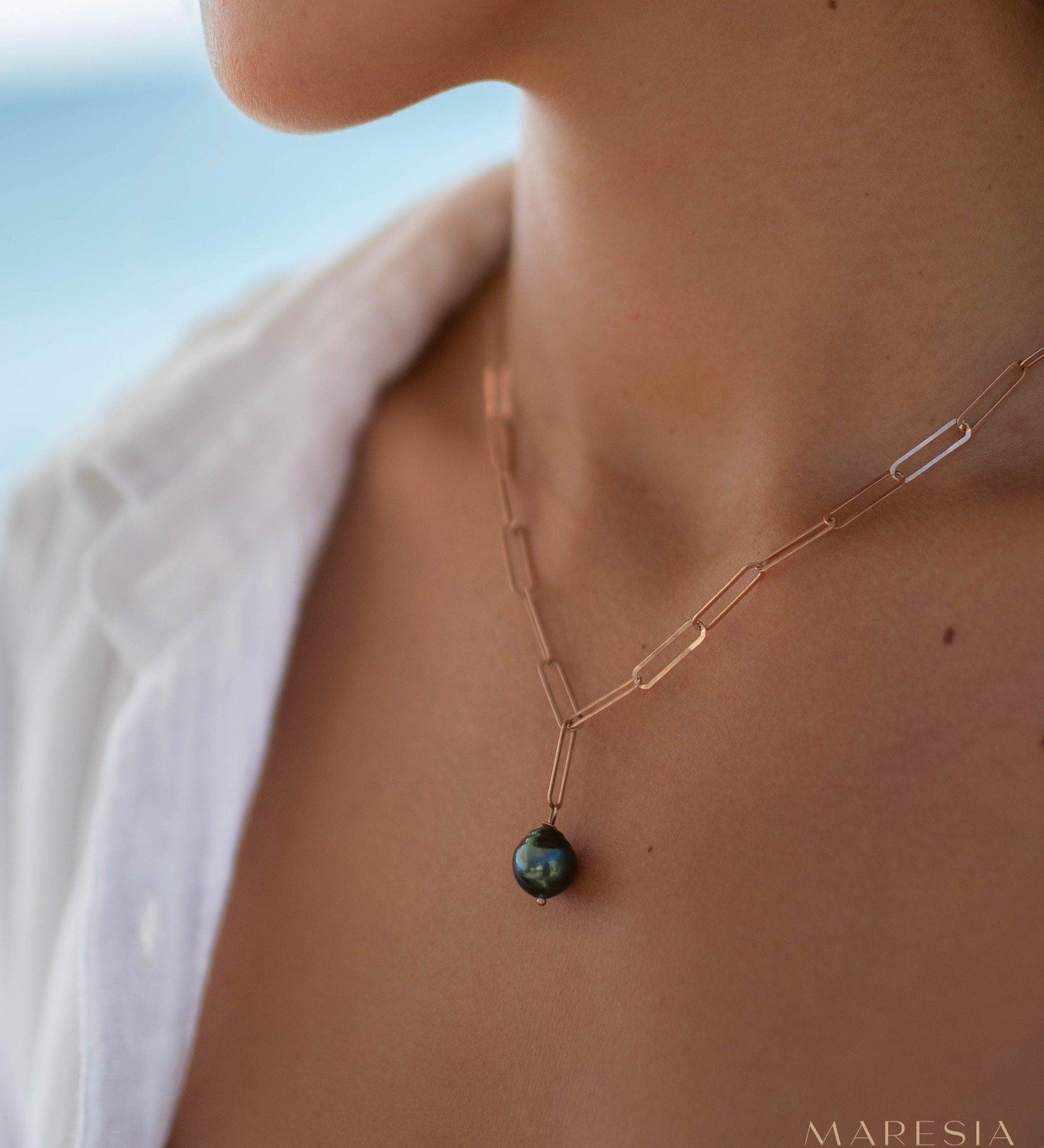 Tahitian Pearls necklace ~ Gold Vermeil, Rose gold Vermeil or Sterling Silver ~ Dainty Gold Necklace ~Minimalist ~Delicate ~Layered MN155