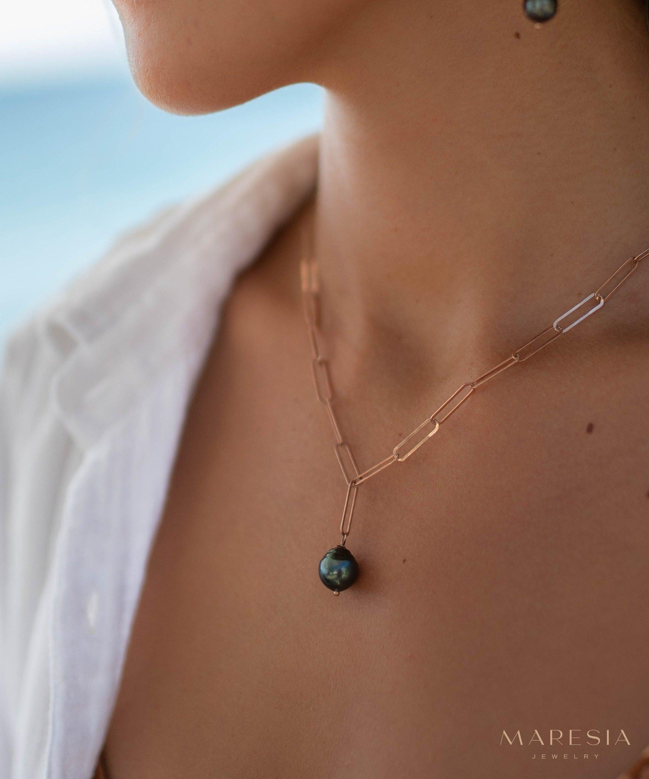 Tahitian Pearls necklace ~ Gold Vermeil, Rose gold Vermeil or Sterling Silver ~ Dainty Gold Necklace ~Minimalist ~Delicate ~Layered MN155