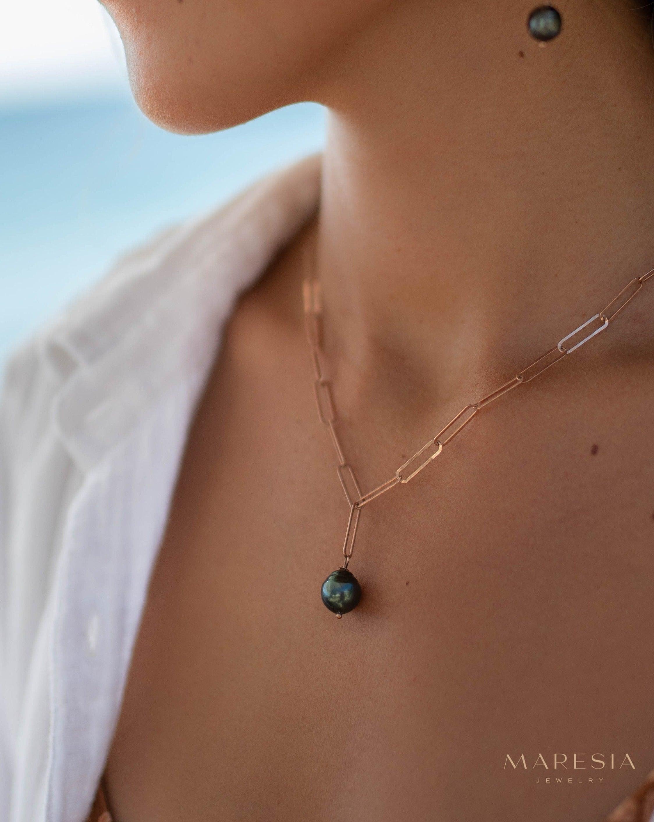 Tahitian Pearls necklace ~ Gold Vermeil, Rose gold Vermeil or Sterling Silver ~ Dainty Gold Necklace ~Minimalist ~Delicate ~Layered MN155