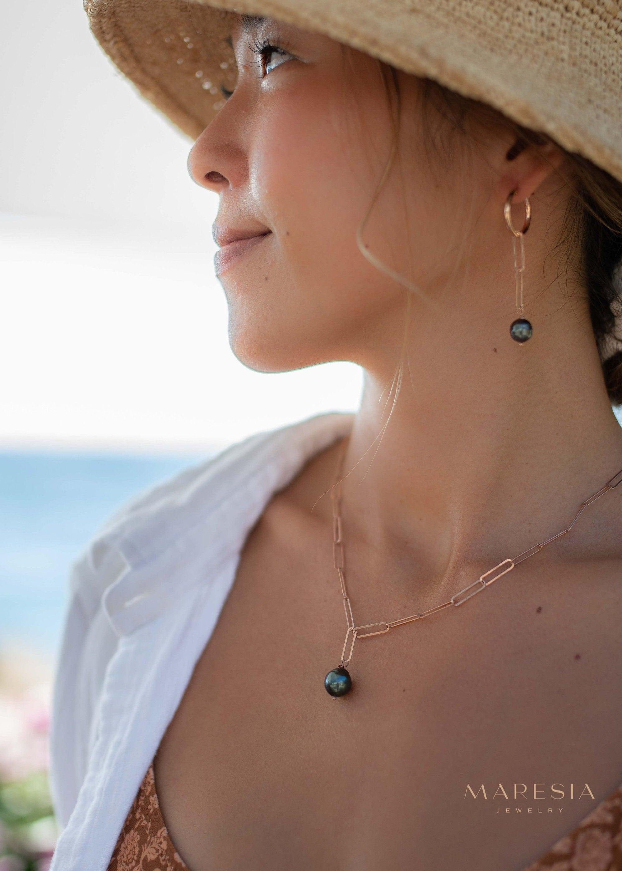 Tahitian Pearls necklace ~ Gold Vermeil, Rose gold Vermeil or Sterling Silver ~ Dainty Gold Necklace ~Minimalist ~Delicate ~Layered MN155