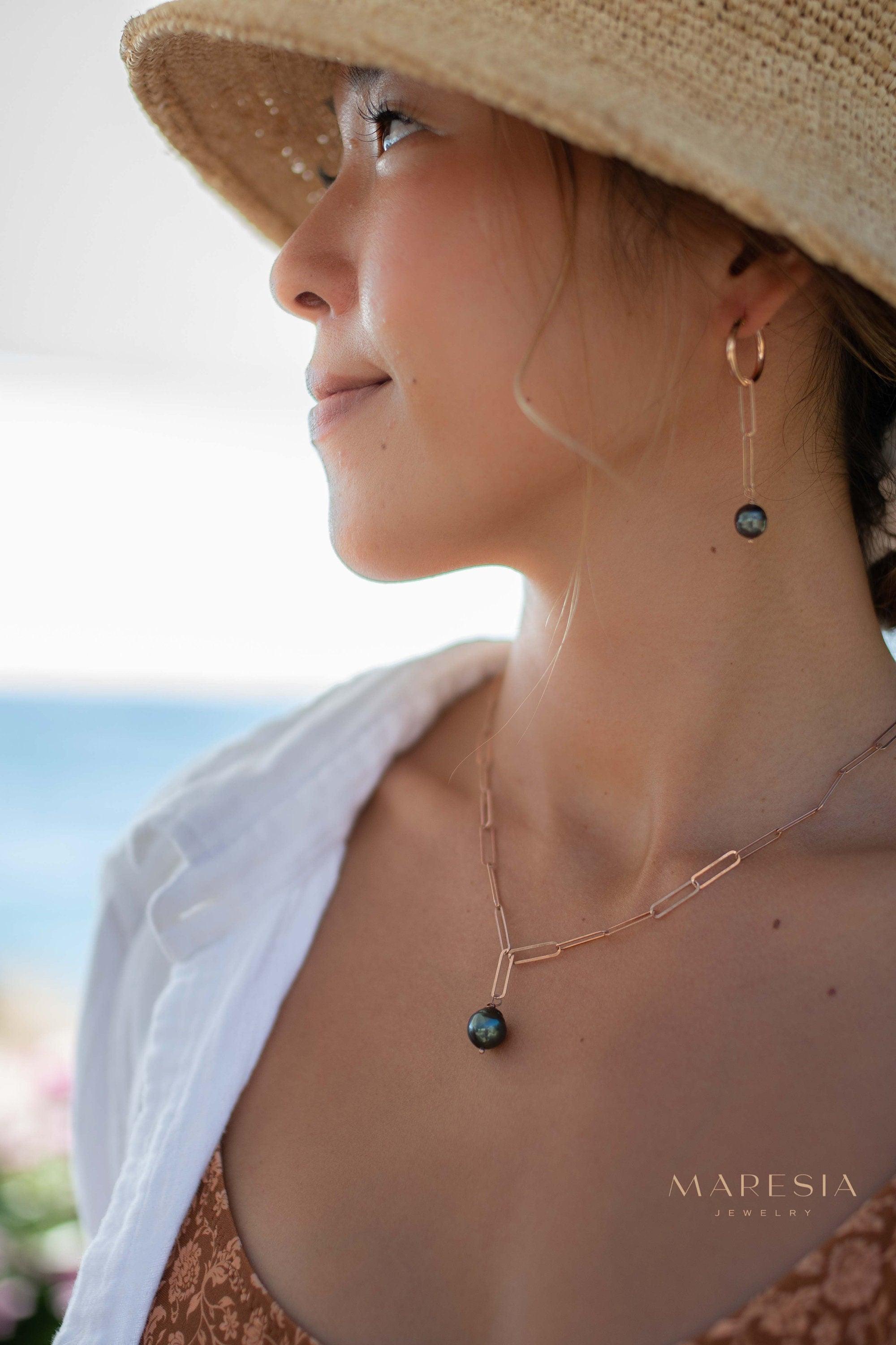 Tahitian Pearls necklace ~ Gold Vermeil, Rose gold Vermeil or Sterling Silver ~ Dainty Gold Necklace ~Minimalist ~Delicate ~Layered MN155