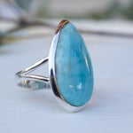 Larimar Ring Large ~  Sterling Silver 925 ~ Statement ~ Gemstone ~ Semi Precious Stone ~ Blue ~ White ~ Natural~Tear Drop~Thin Band MR275