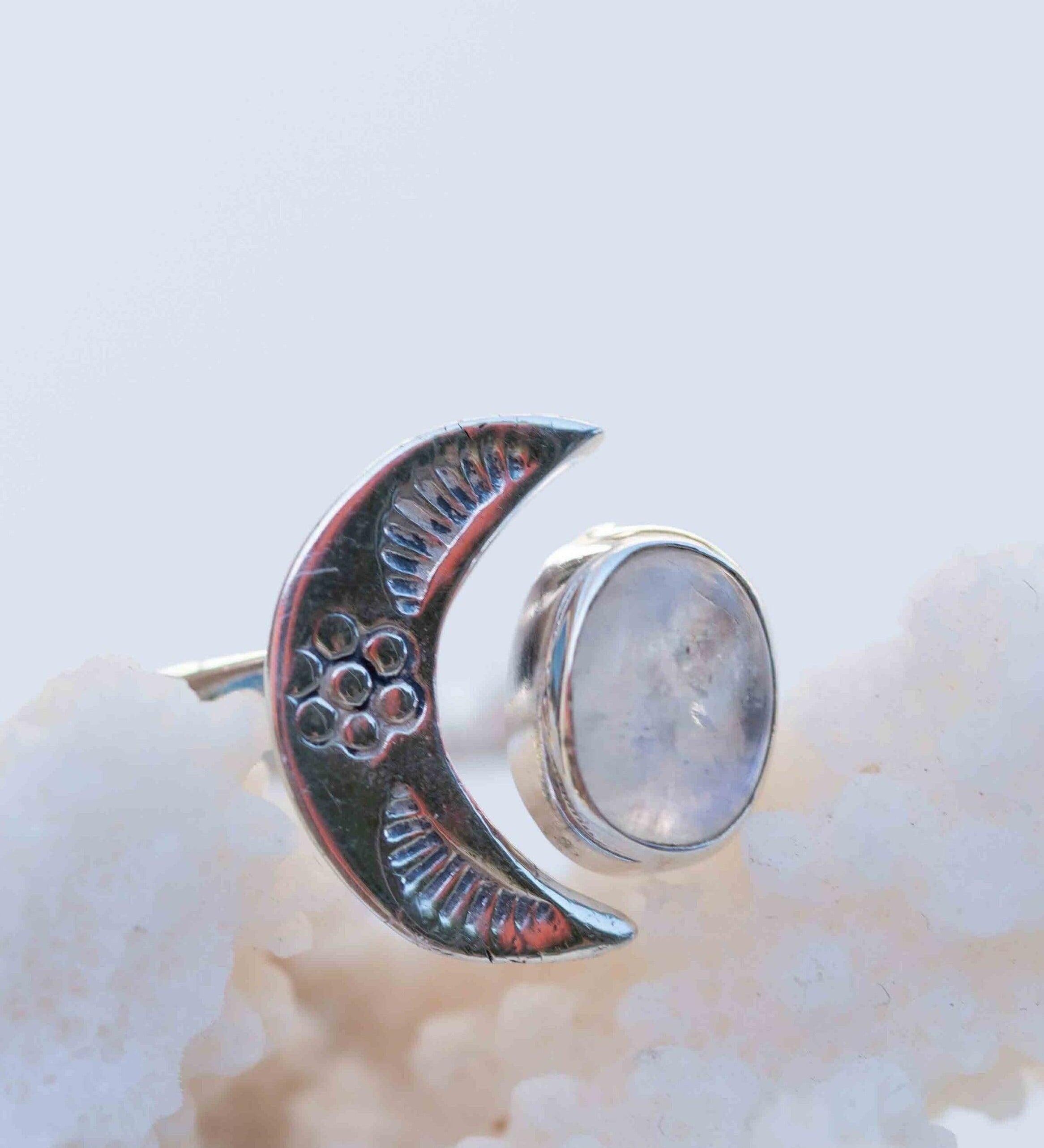 Moonstone Ring ~ Sterling Silver 925 ~Handmade ~Adjustable~ Crescent ~Half Moon ~Boho ~Hippie~ June Birthstone~ Bohemian~Gift For Her~ MR290