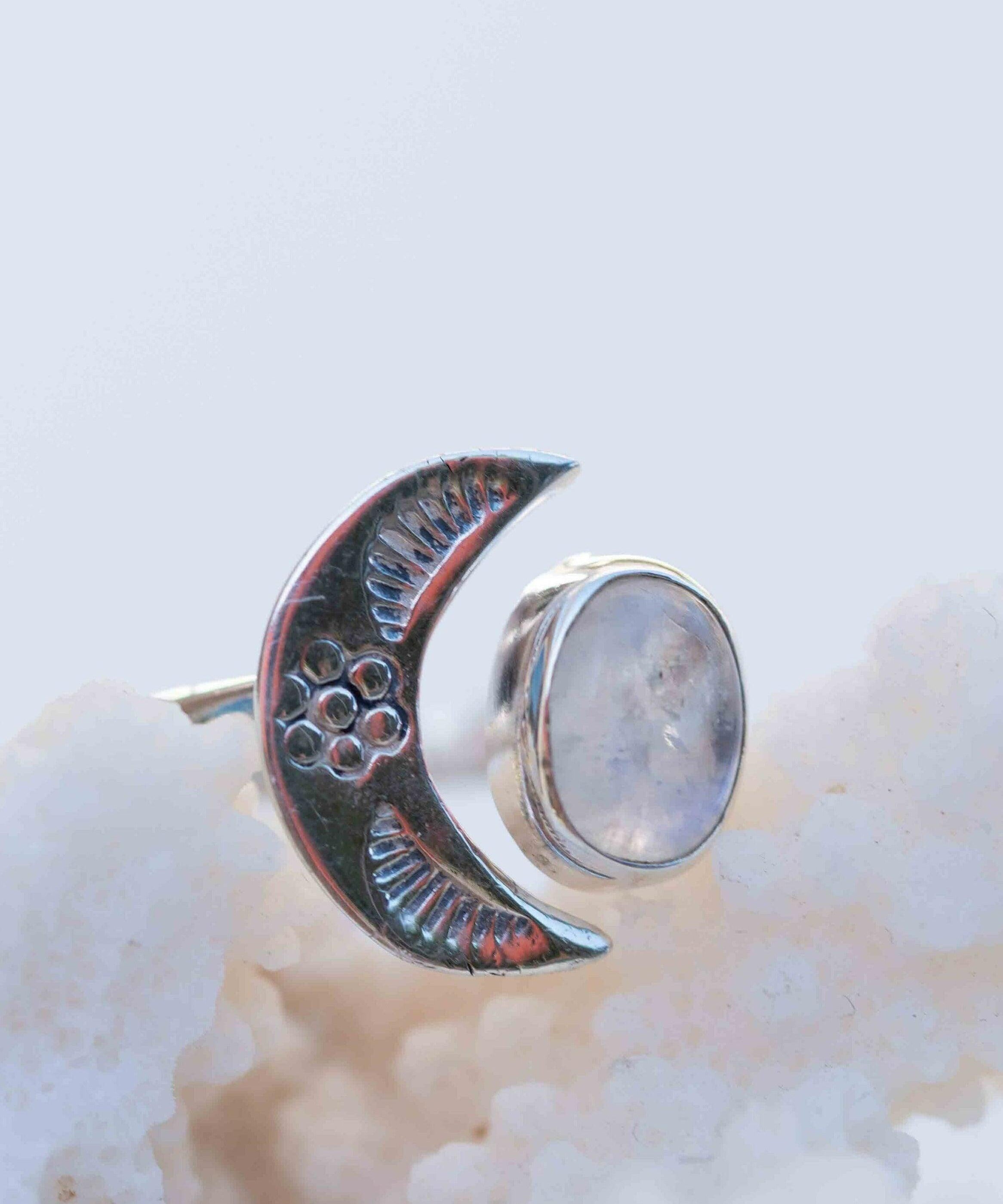 Moonstone Ring ~ Sterling Silver 925 ~Handmade ~Adjustable~ Crescent ~Half Moon ~Boho ~Hippie~ June Birthstone~ Bohemian~Gift For Her~ MR290