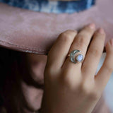 Moonstone Ring ~ Sterling Silver 925 ~Handmade ~Adjustable~ Crescent ~Half Moon ~Boho ~Hippie~ June Birthstone~ Bohemian~Gift For Her~ MR290