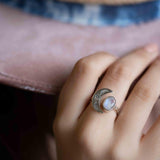 Moonstone Ring ~ Sterling Silver 925 ~Handmade ~Adjustable~ Crescent ~Half Moon ~Boho ~Hippie~ June Birthstone~ Bohemian~Gift For Her~ MR290