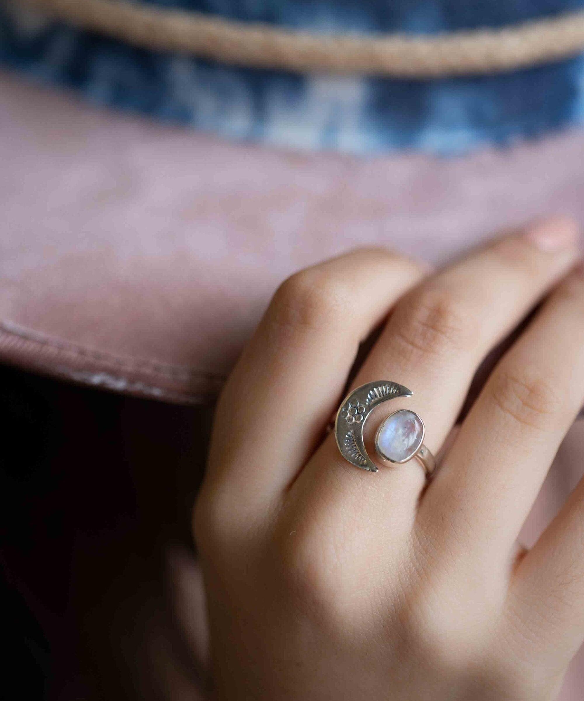 Moonstone Ring ~ Sterling Silver 925 ~Handmade ~Adjustable~ Crescent ~Half Moon ~Boho ~Hippie~ June Birthstone~ Bohemian~Gift For Her~ MR290
