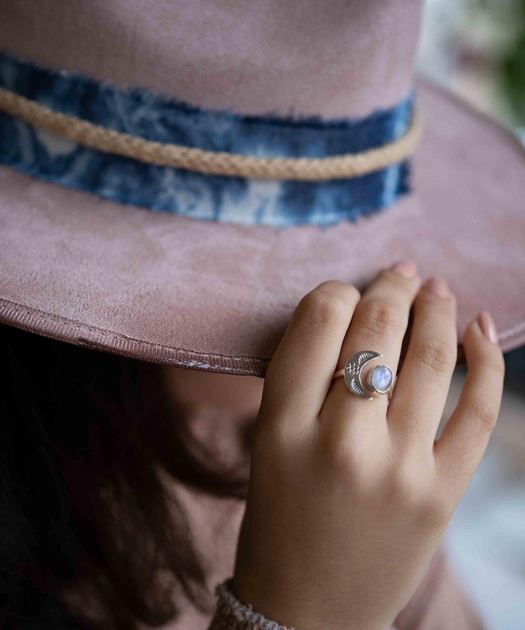 Moonstone Ring ~ Sterling Silver 925 ~Handmade ~Adjustable~ Crescent ~Half Moon ~Boho ~Hippie~ June Birthstone~ Bohemian~Gift For Her~ MR290