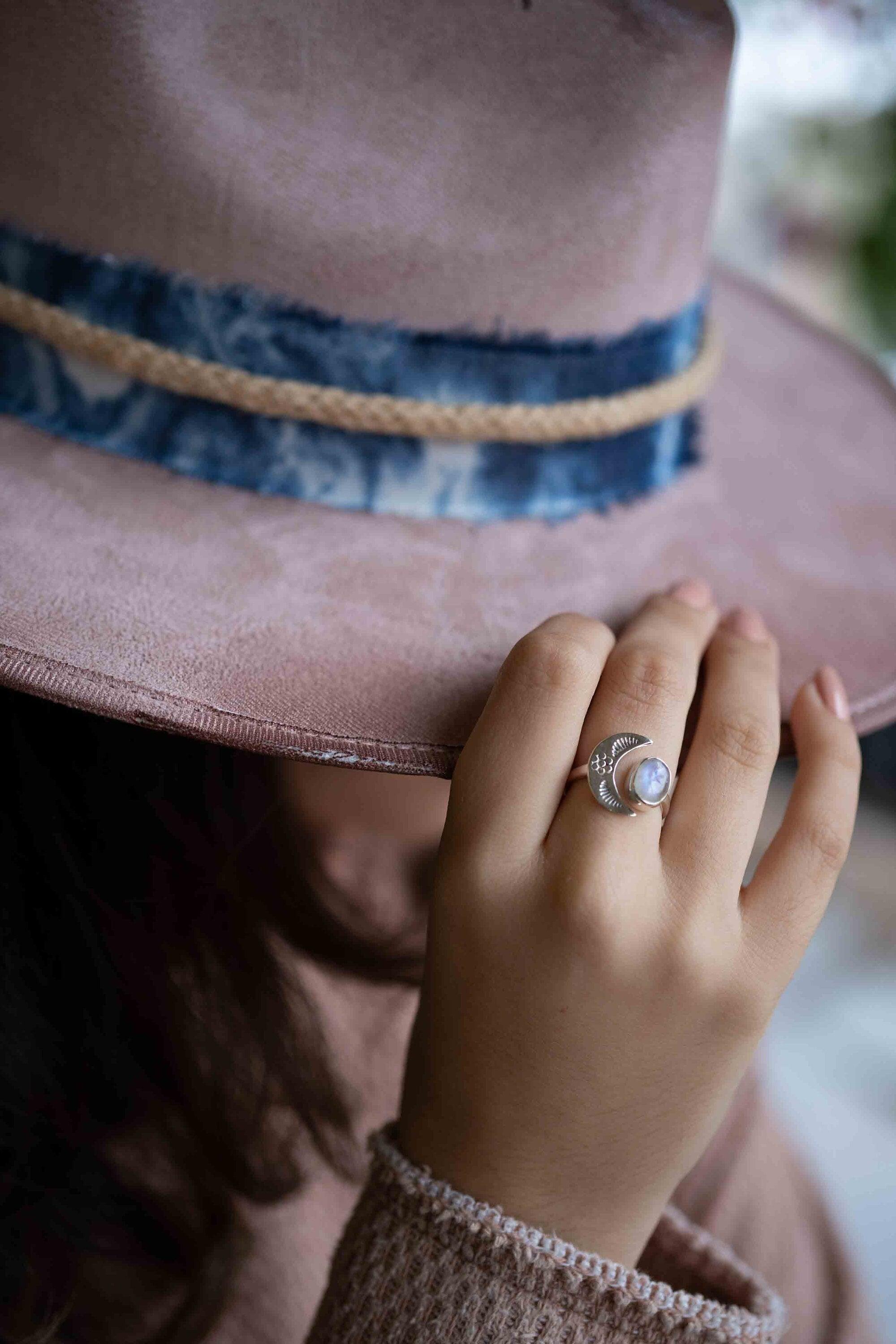 Moonstone Ring ~ Sterling Silver 925 ~Handmade ~Adjustable~ Crescent ~Half Moon ~Boho ~Hippie~ June Birthstone~ Bohemian~Gift For Her~ MR290