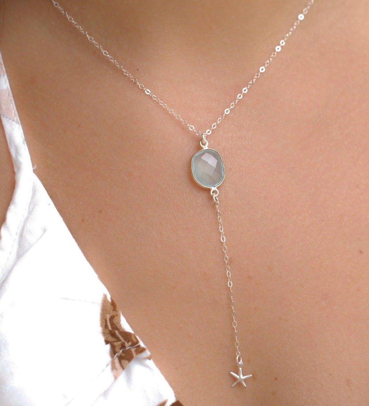 Teal Chalcedony Necklace ~ Sterling Silver 925 - Maresia Jewelry