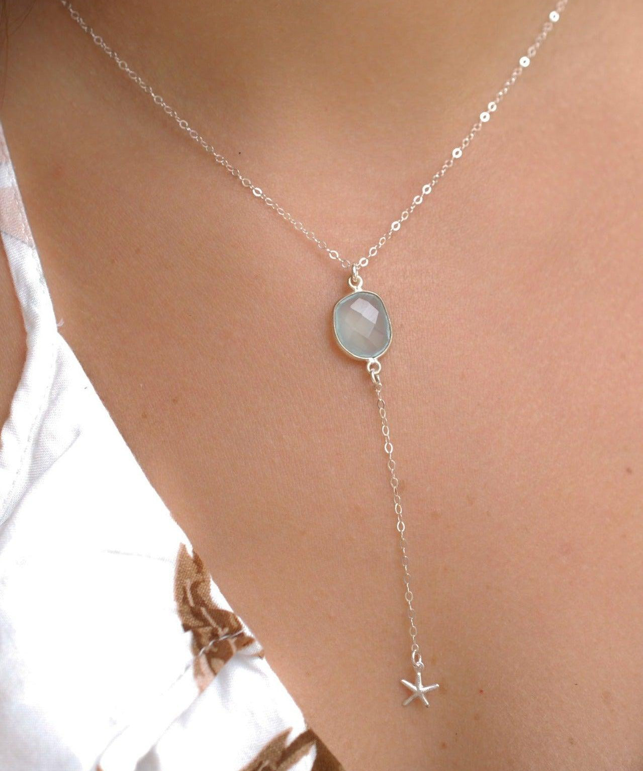 Teal Chalcedony Necklace ~ Sterling Silver 925 - Maresia Jewelry