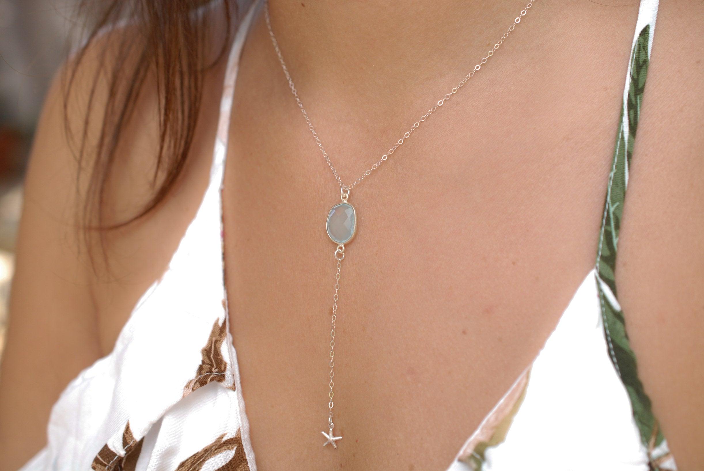 Teal Chalcedony Necklace ~ Sterling Silver 925 - Maresia Jewelry