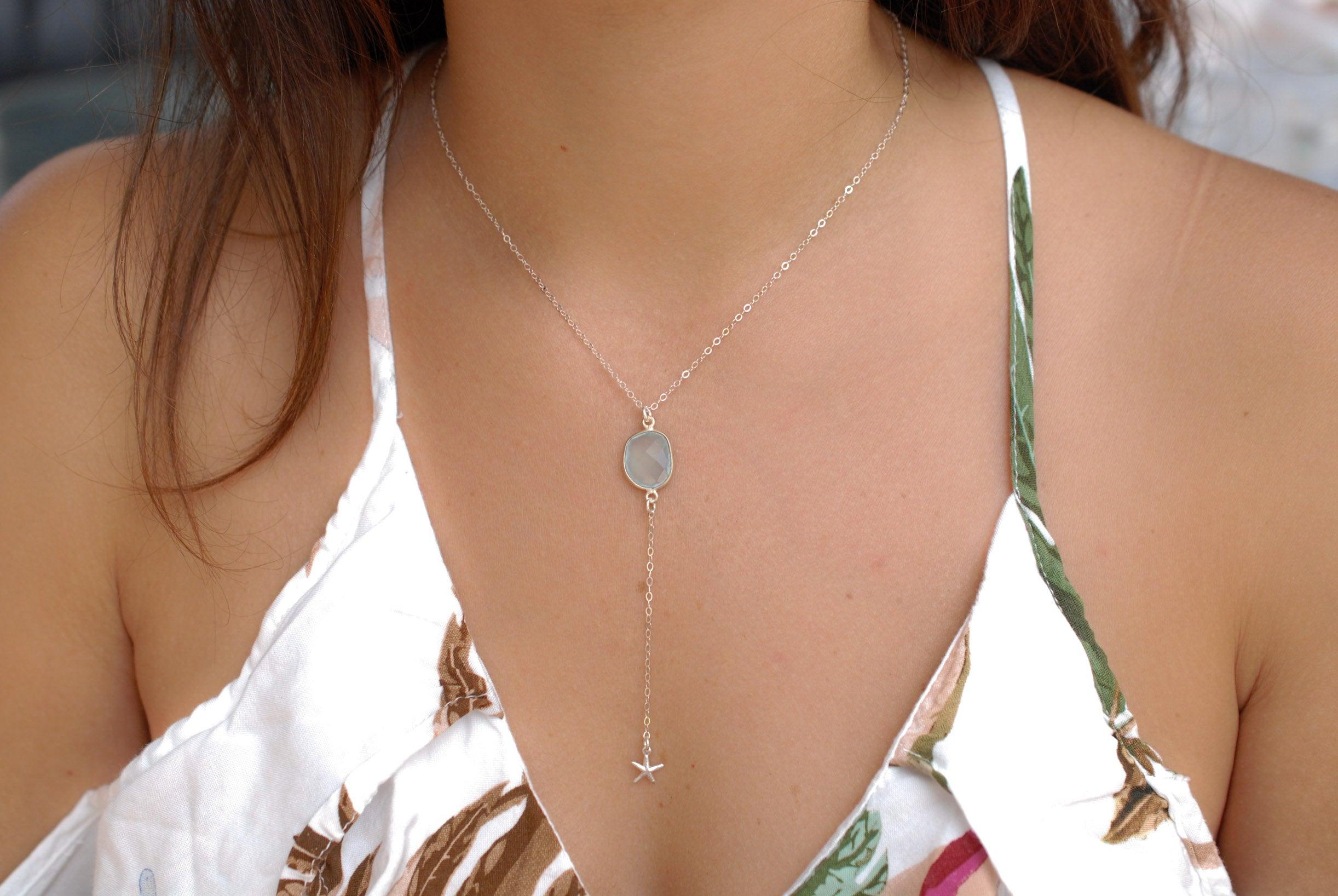 Teal Chalcedony Necklace ~ Sterling Silver 925 - Maresia Jewelry