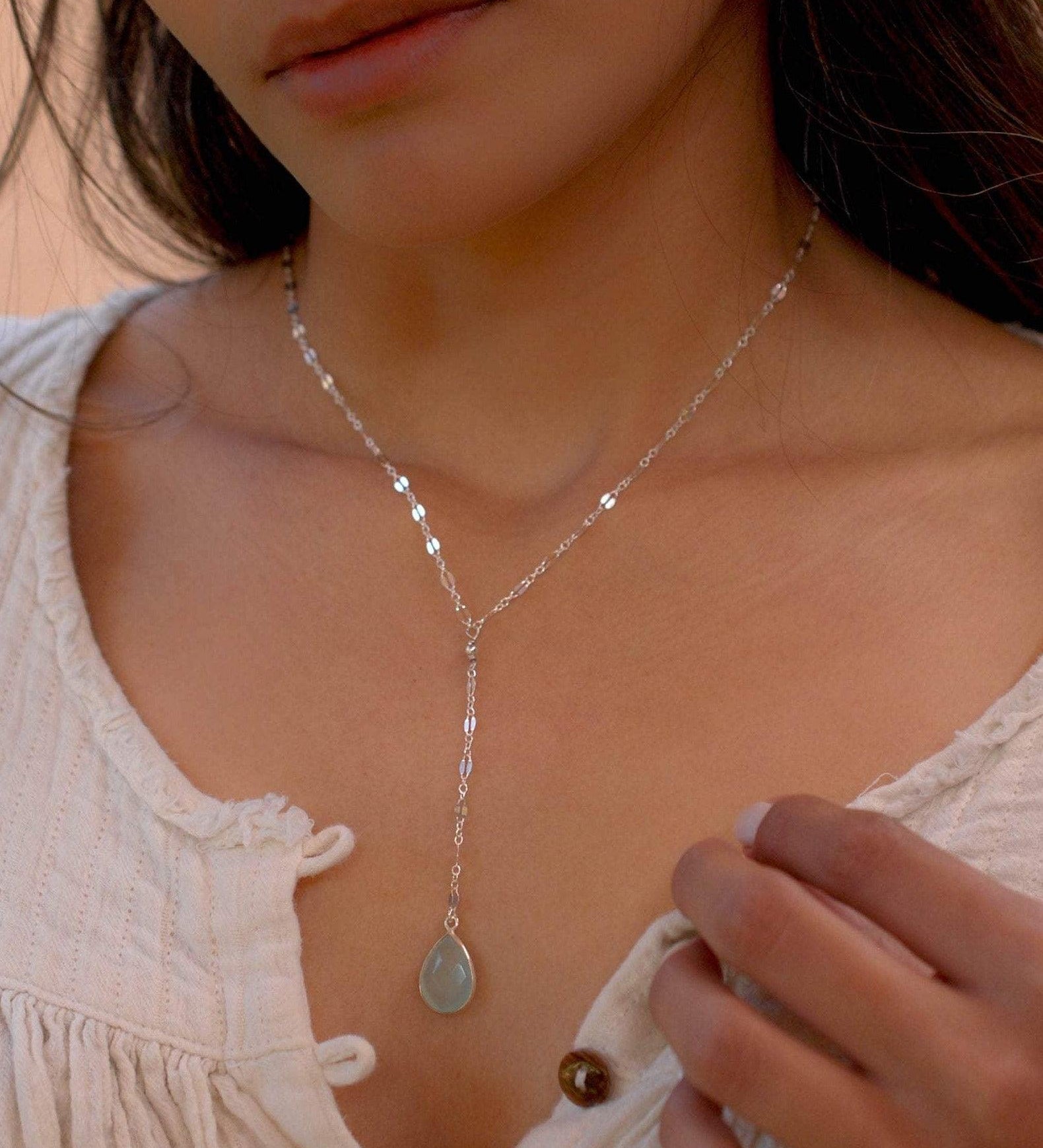 Teal Chalcedony Necklace ~ Sterling Silver 925 or Gold Filled - Maresia Jewelry