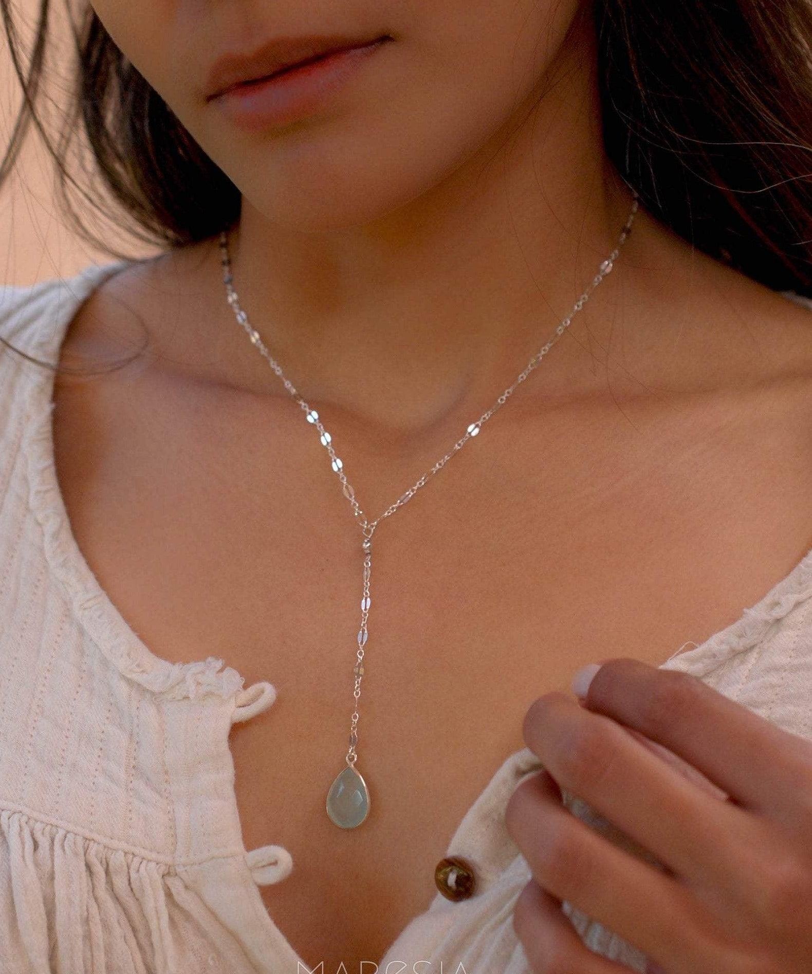 Teal Chalcedony Necklace ~ Sterling Silver 925 or Gold Filled - Maresia Jewelry