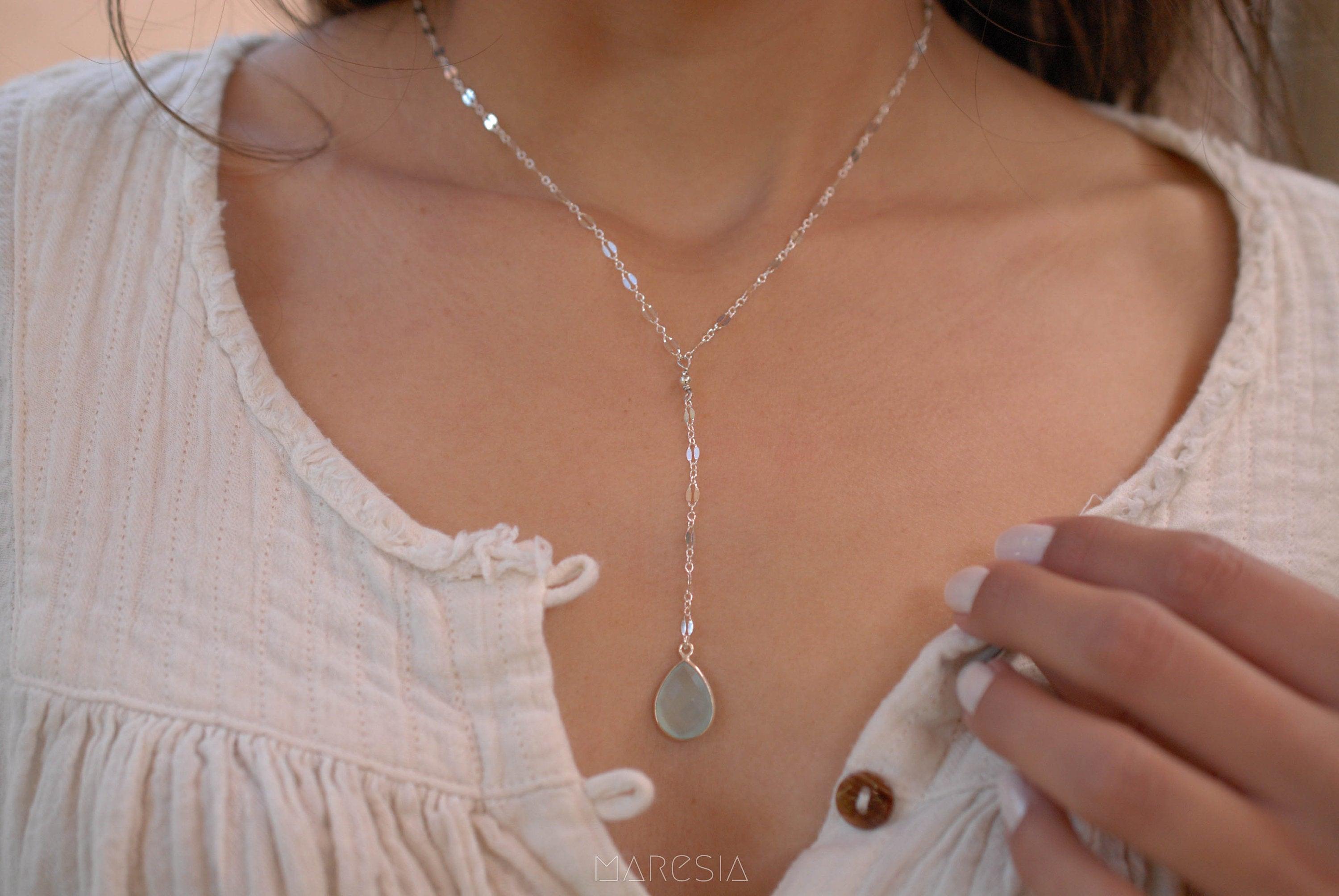 Teal Chalcedony Necklace ~ Sterling Silver 925 or Gold Filled - Maresia Jewelry