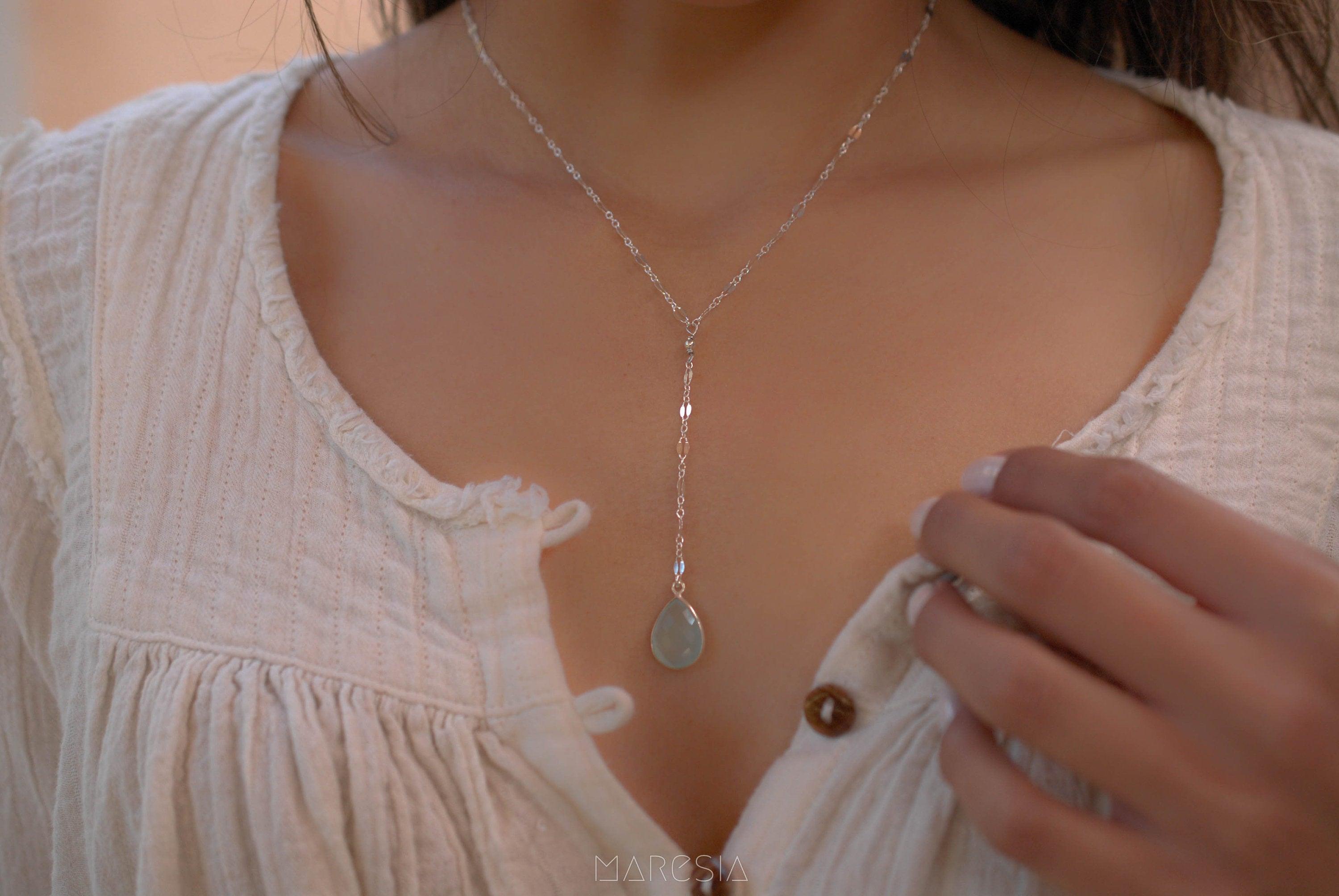 Teal Chalcedony Necklace ~ Sterling Silver 925 or Gold Filled - Maresia Jewelry