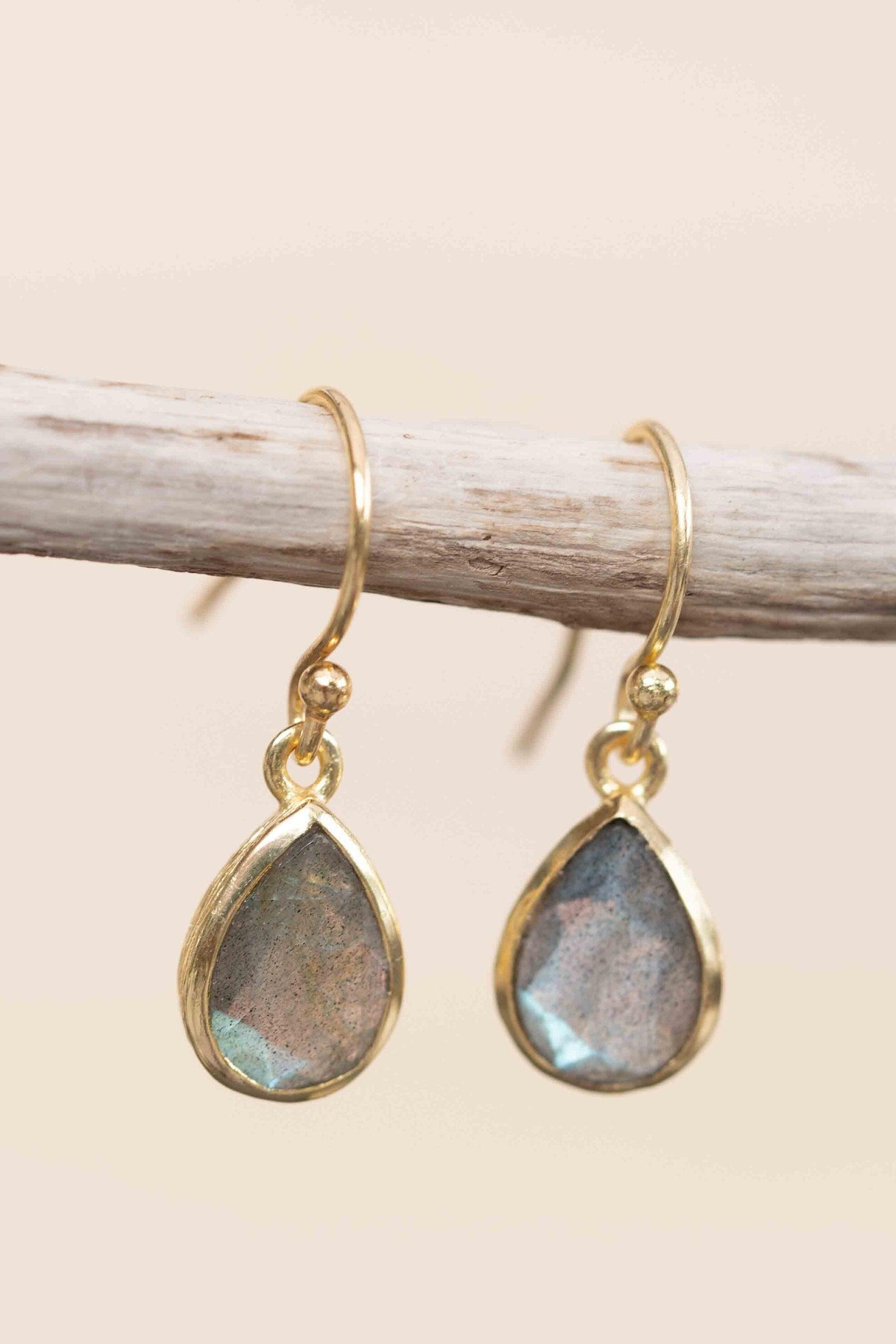 Labradorite Tear Drop Earrings ~ Jewelry ~ 18k Gold Plated ~ Natural ~ Minimalist Everyday ~ Gift for Her ~ Boho ~ Hippie ~ ME187