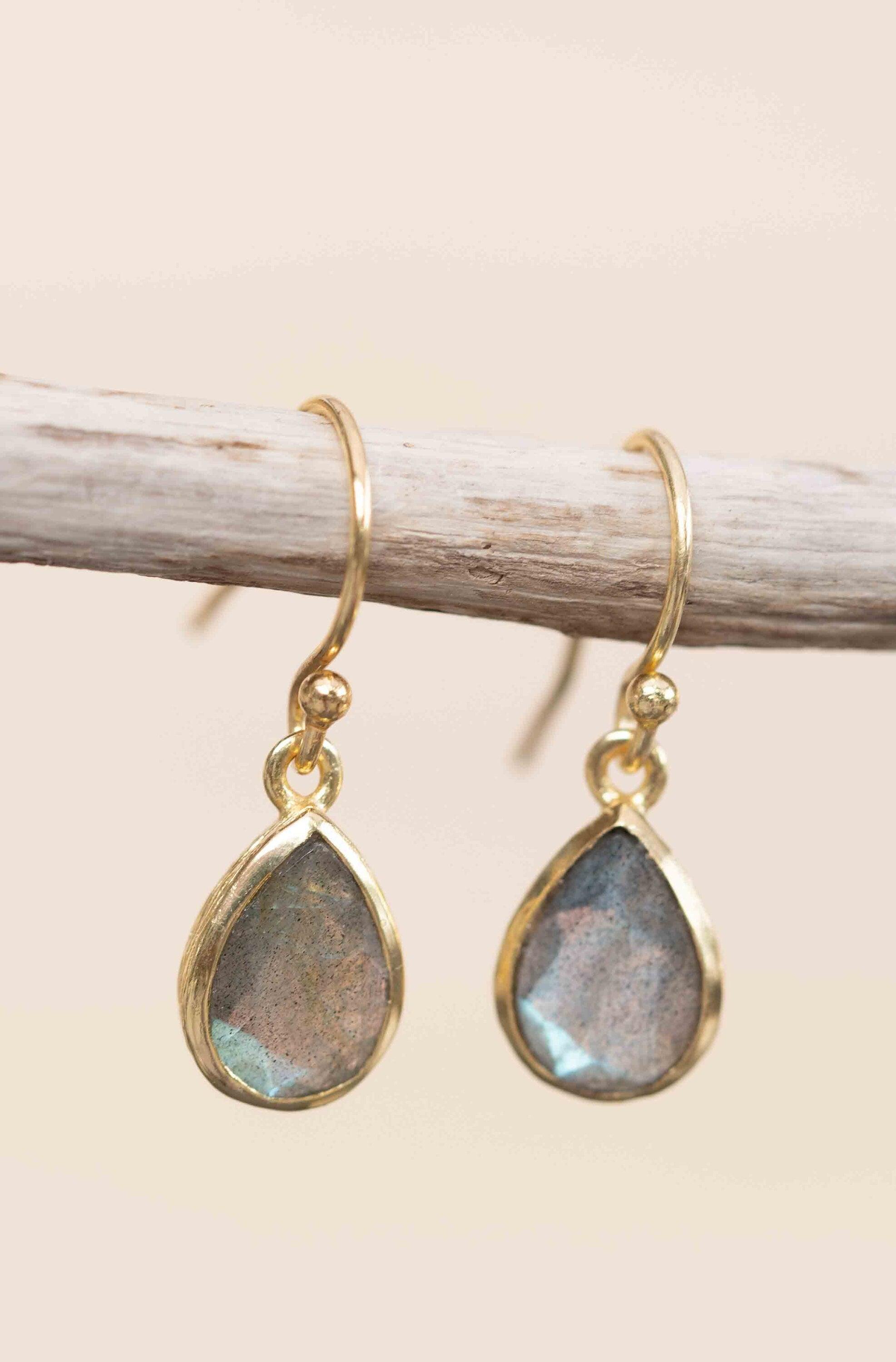 Labradorite Tear Drop Earrings ~ Jewelry ~ 18k Gold Plated ~ Natural ~ Minimalist Everyday ~ Gift for Her ~ Boho ~ Hippie ~ ME187