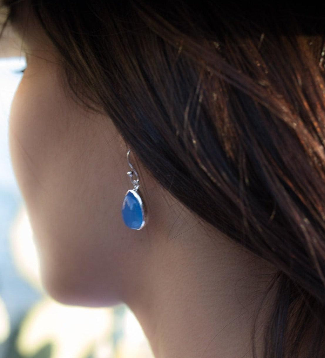 Blue Chalcedony Earrings~ Sterling Silver 925 ~Dangle Earrings ~Silver Earrings ~ Chalcedony ~Tear Drop Gemstone ~ Natural Stone ~ ME140