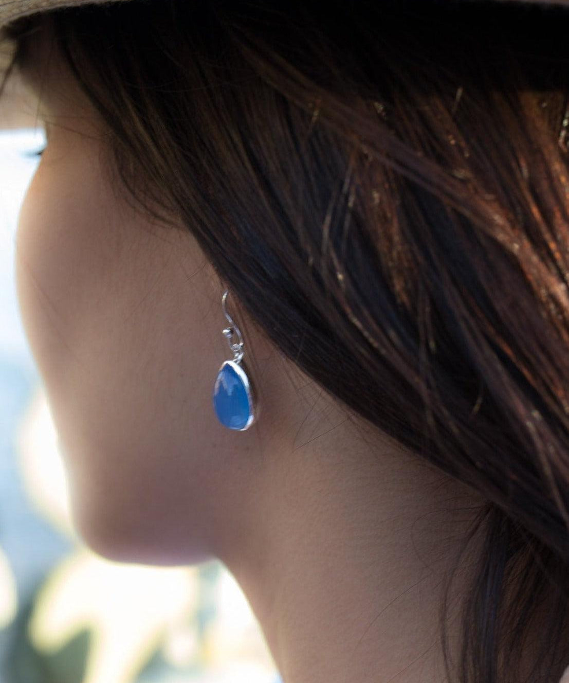 Blue Chalcedony Earrings~ Sterling Silver 925 ~Dangle Earrings ~Silver Earrings ~ Chalcedony ~Tear Drop Gemstone ~ Natural Stone ~ ME140