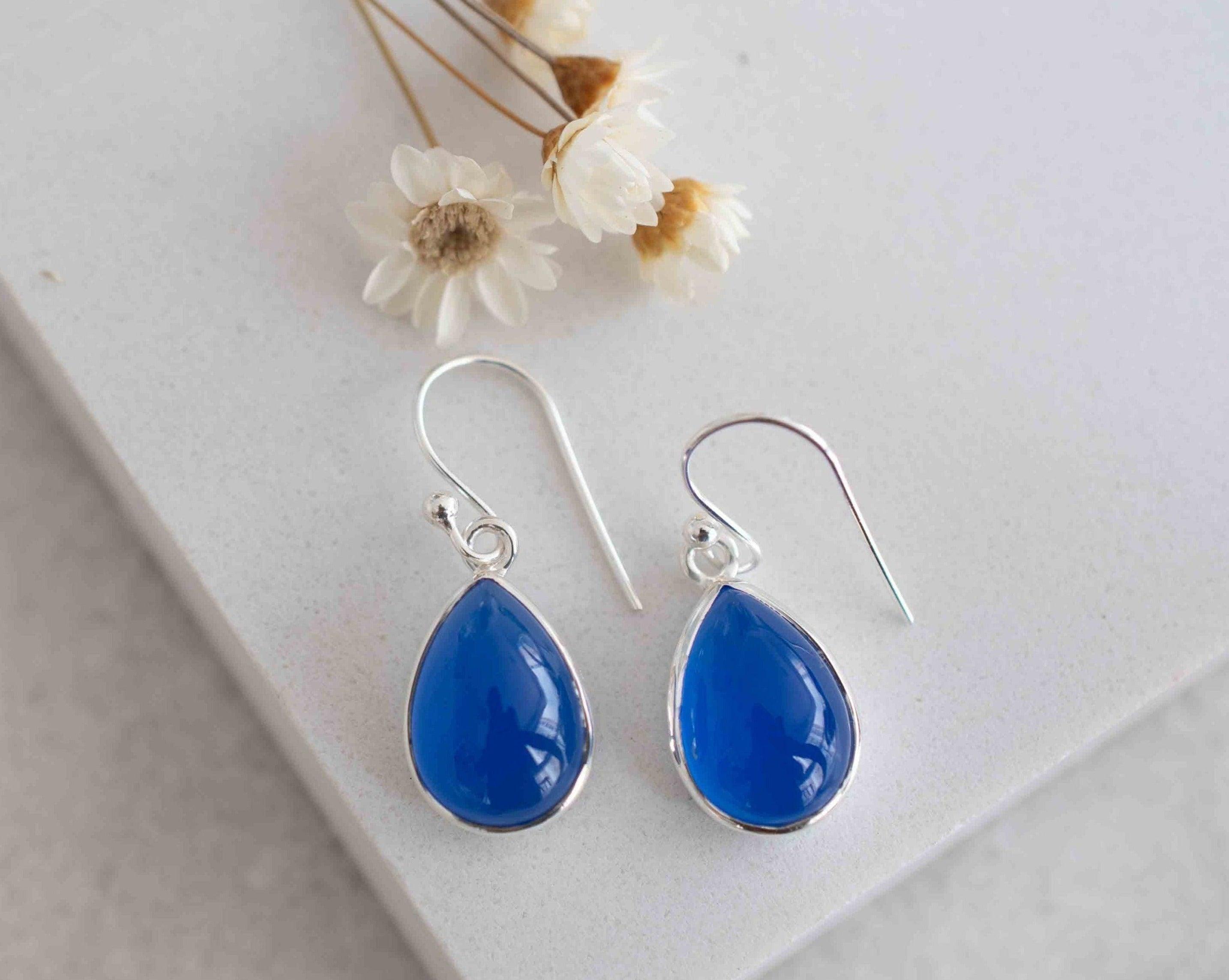 Blue Chalcedony Earrings~ Sterling Silver 925 ~Dangle Earrings ~Silver Earrings ~ Chalcedony ~Tear Drop Gemstone ~ Natural Stone ~ ME140