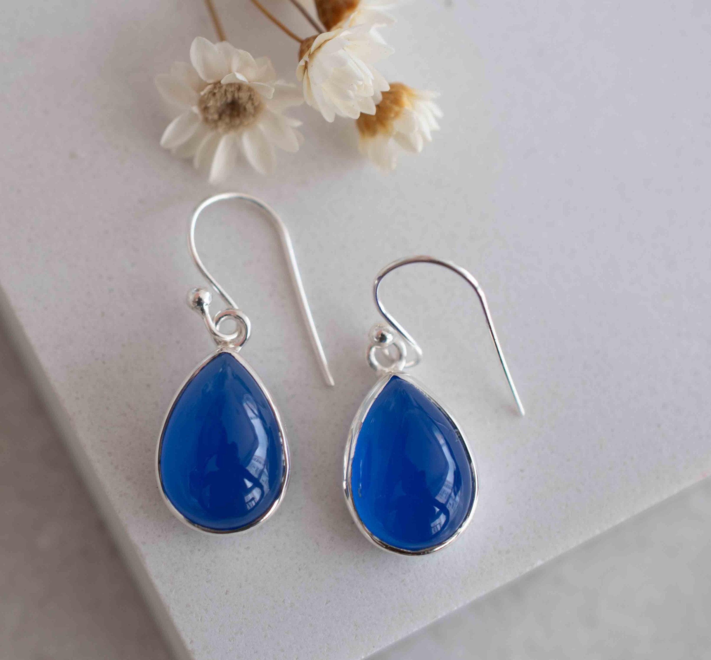 Blue Chalcedony Earrings~ Sterling Silver 925 ~Dangle Earrings ~Silver Earrings ~ Chalcedony ~Tear Drop Gemstone ~ Natural Stone ~ ME140