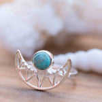 Turquoise Ring ~ Sterling Silver 925 ~ Half Moon ~ Handmade ~ Gemstone ~ Statement~ December Birthstone Boho MR129