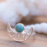 Turquoise Ring ~ Sterling Silver 925 ~ Half Moon ~ Handmade ~ Gemstone ~ Statement~ December Birthstone Boho MR129