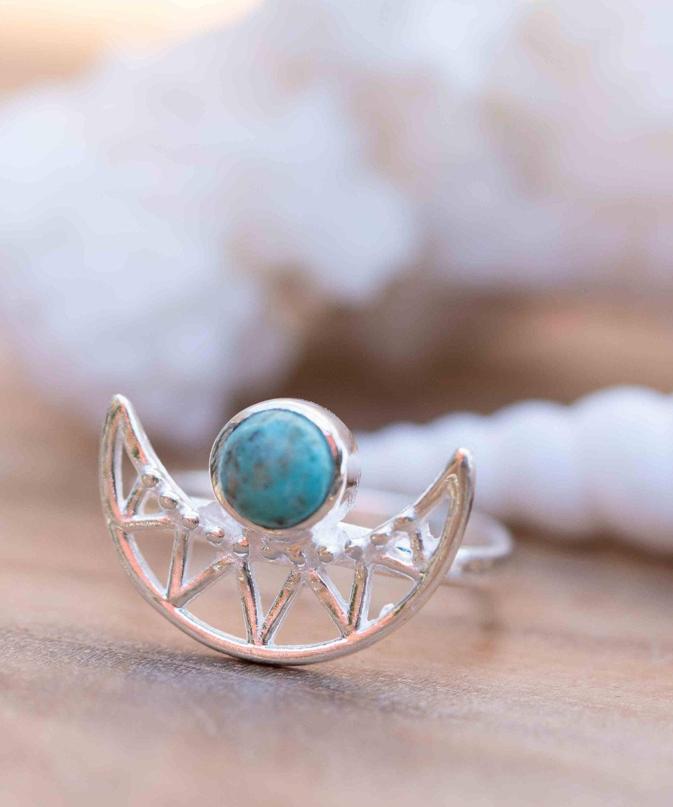 Turquoise Ring ~ Sterling Silver 925 ~ Half Moon ~ Handmade ~ Gemstone ~ Statement~ December Birthstone Boho MR129