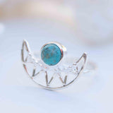 Turquoise Ring ~ Sterling Silver 925 ~ Half Moon ~ Handmade ~ Gemstone ~ Statement~ December Birthstone Boho MR129